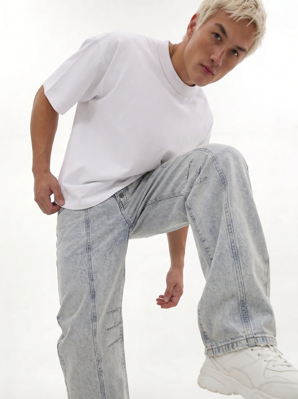Panelled Jeans Denim Baggy Fit - je-x