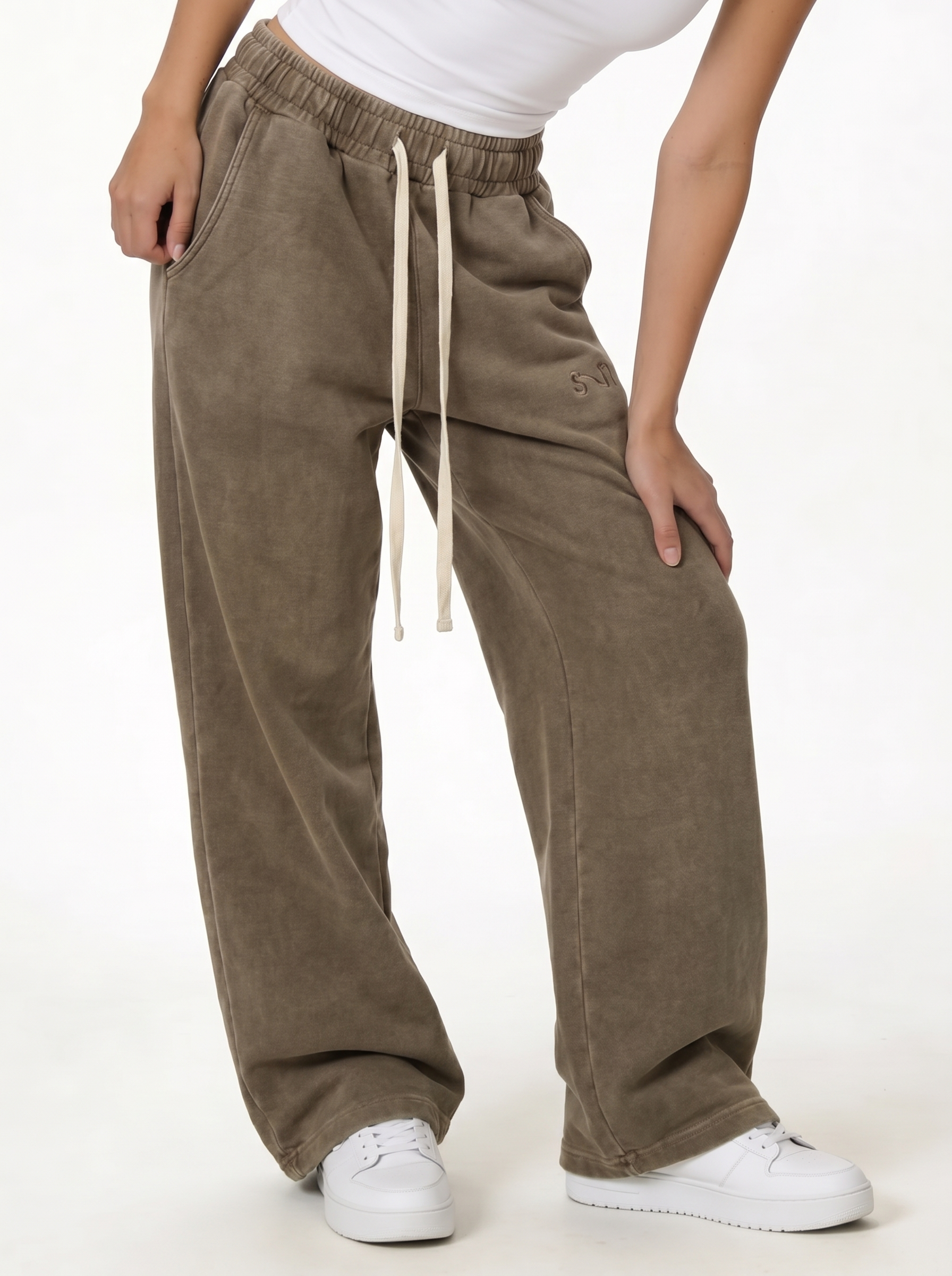 Washed Logo Pants Cotton Relaxed Fit - seven