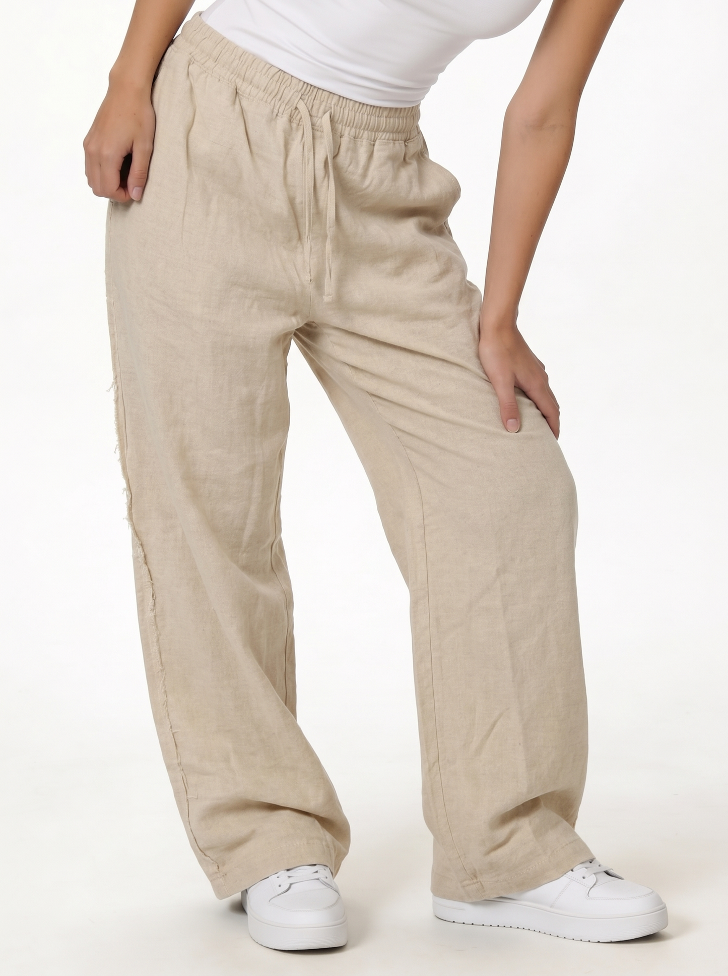 Raw Edge Pants Cotton Baggy Fit - seven