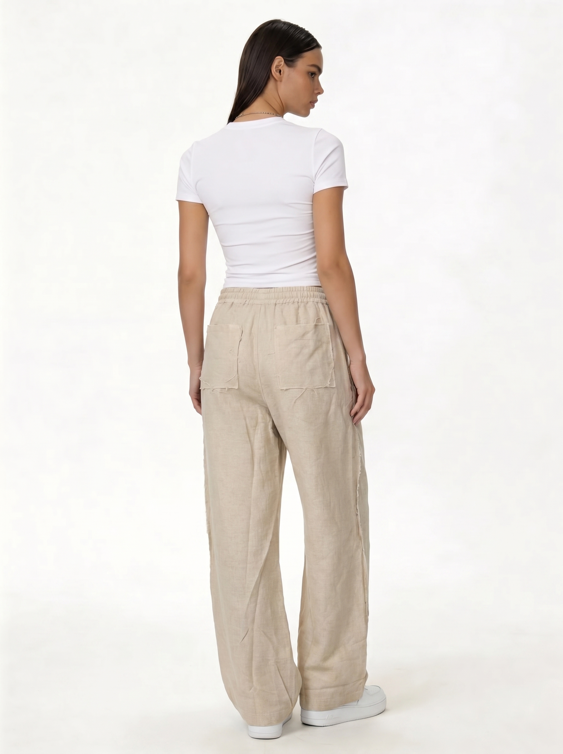 Raw Edge Pants Cotton Baggy Fit - seven
