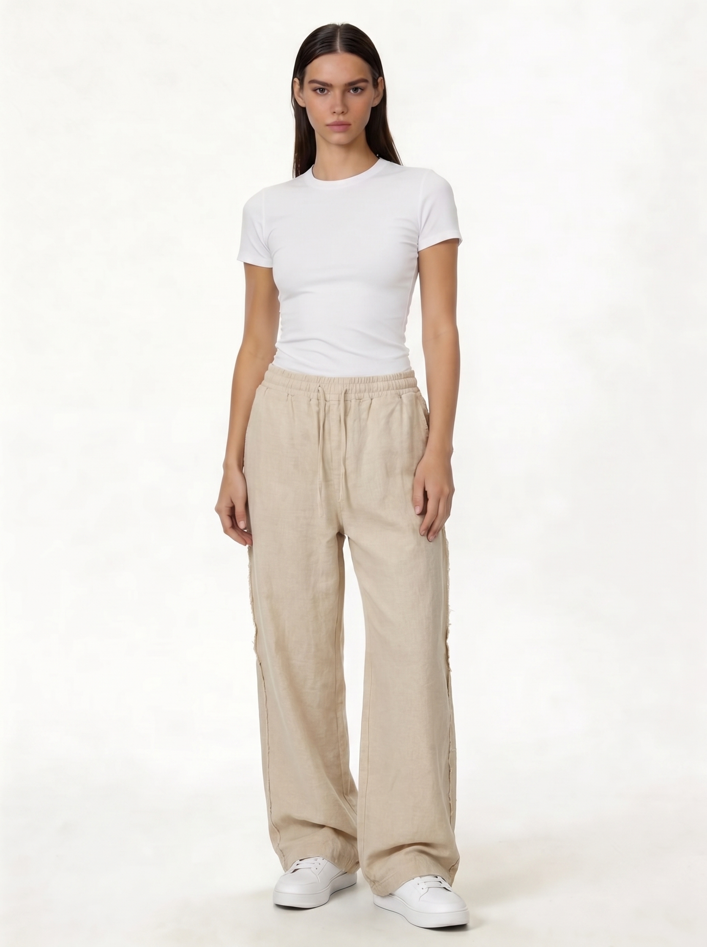 Raw Edge Pants Cotton Baggy Fit - seven