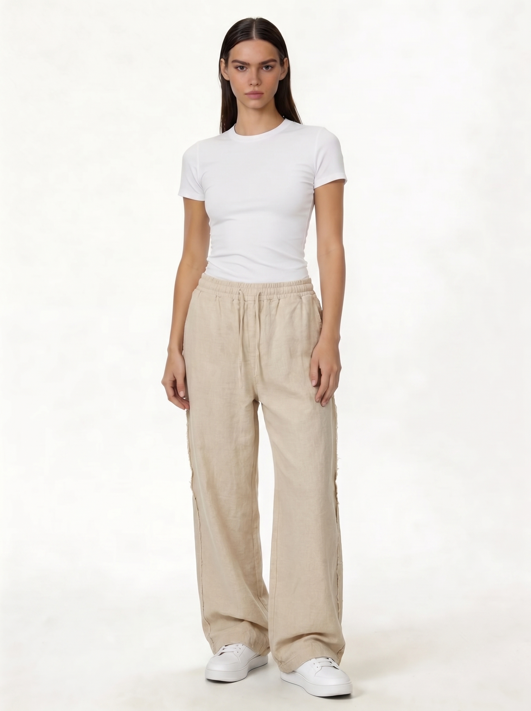 Raw Edge Pants Cotton Baggy Fit - seven
