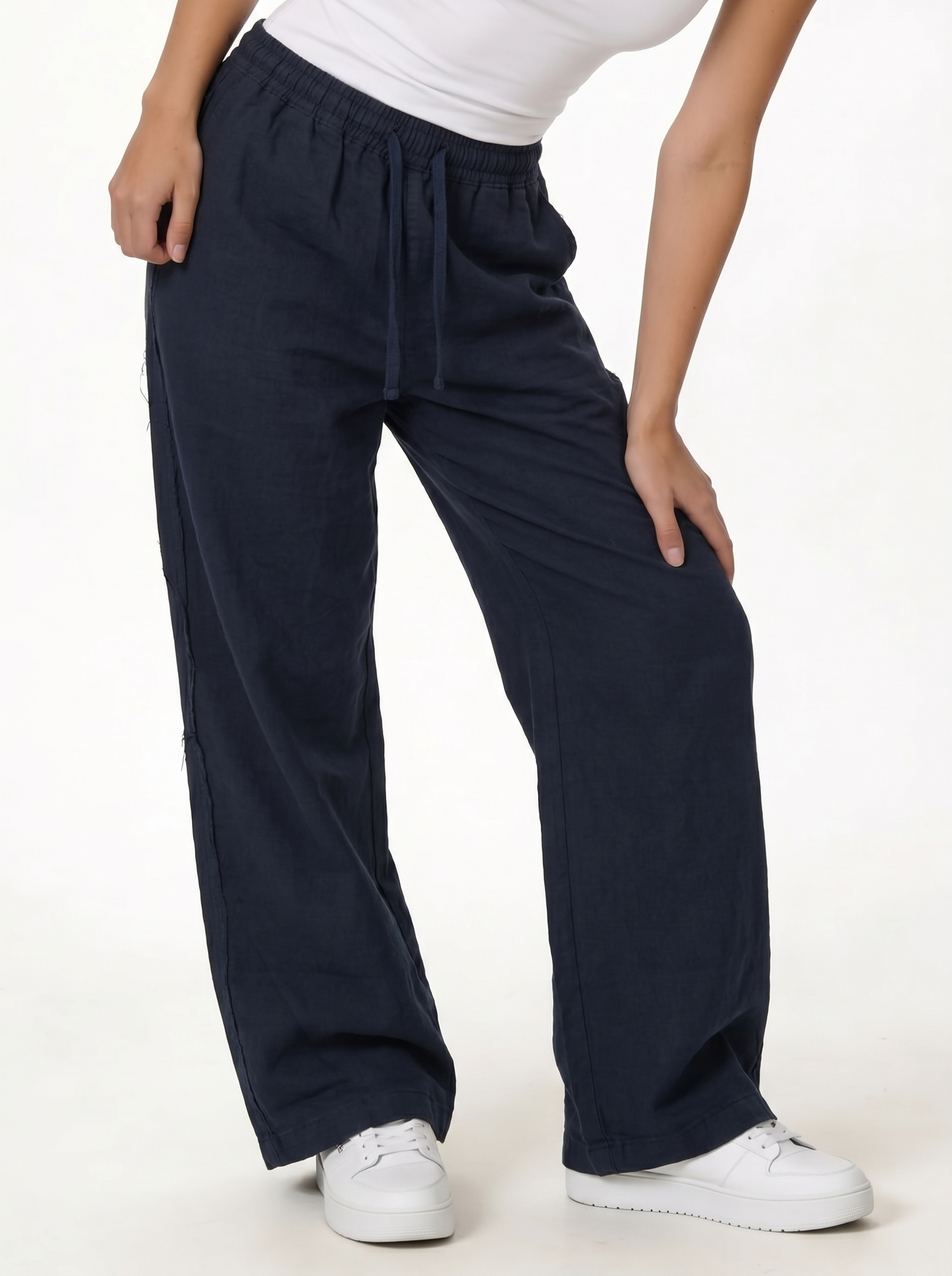 Raw Edge Pants Cotton Baggy Fit - seven