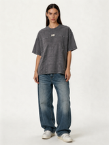 Boxy Panelled Acid Wash Cotton Tee - ink