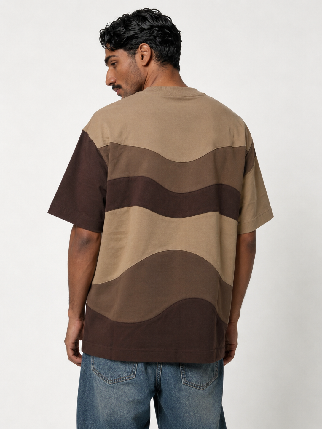 Boxy Panelled Cotton Graphic T-Shirt - jex