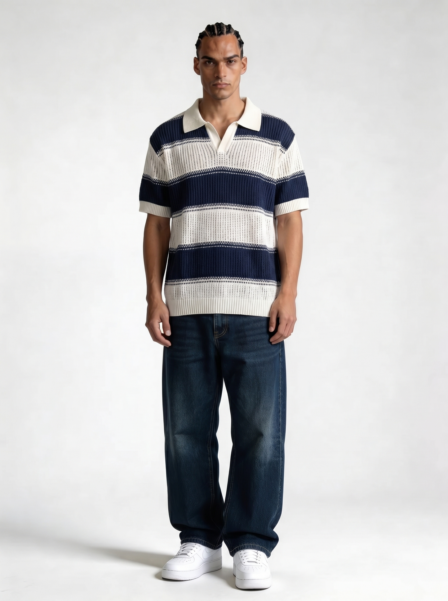 Ribbed Stripe Polo Shirt Knit Regular Fit - FND