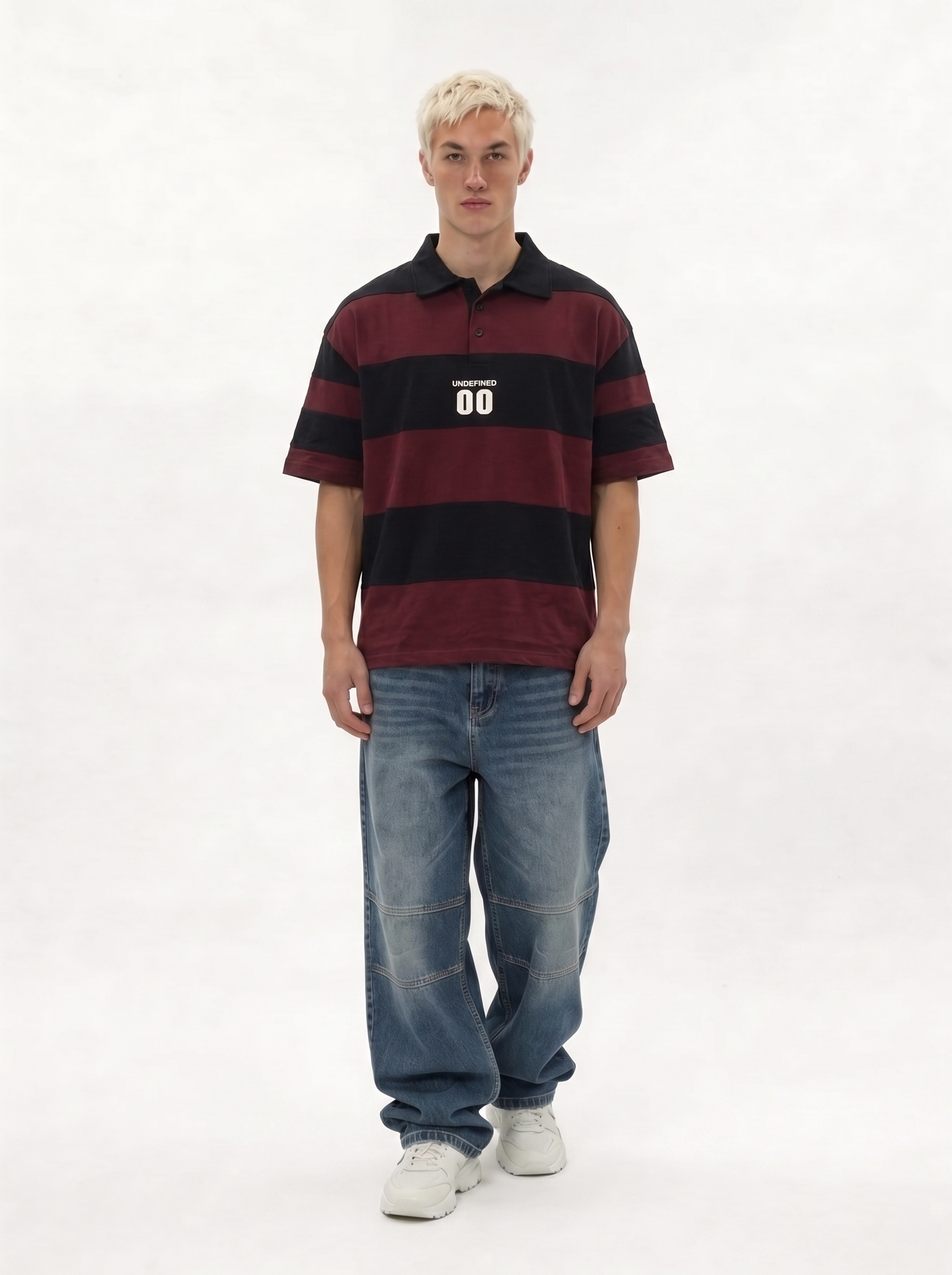 Back Print Polo Shirt Cotton Oversized Fit- jex-
