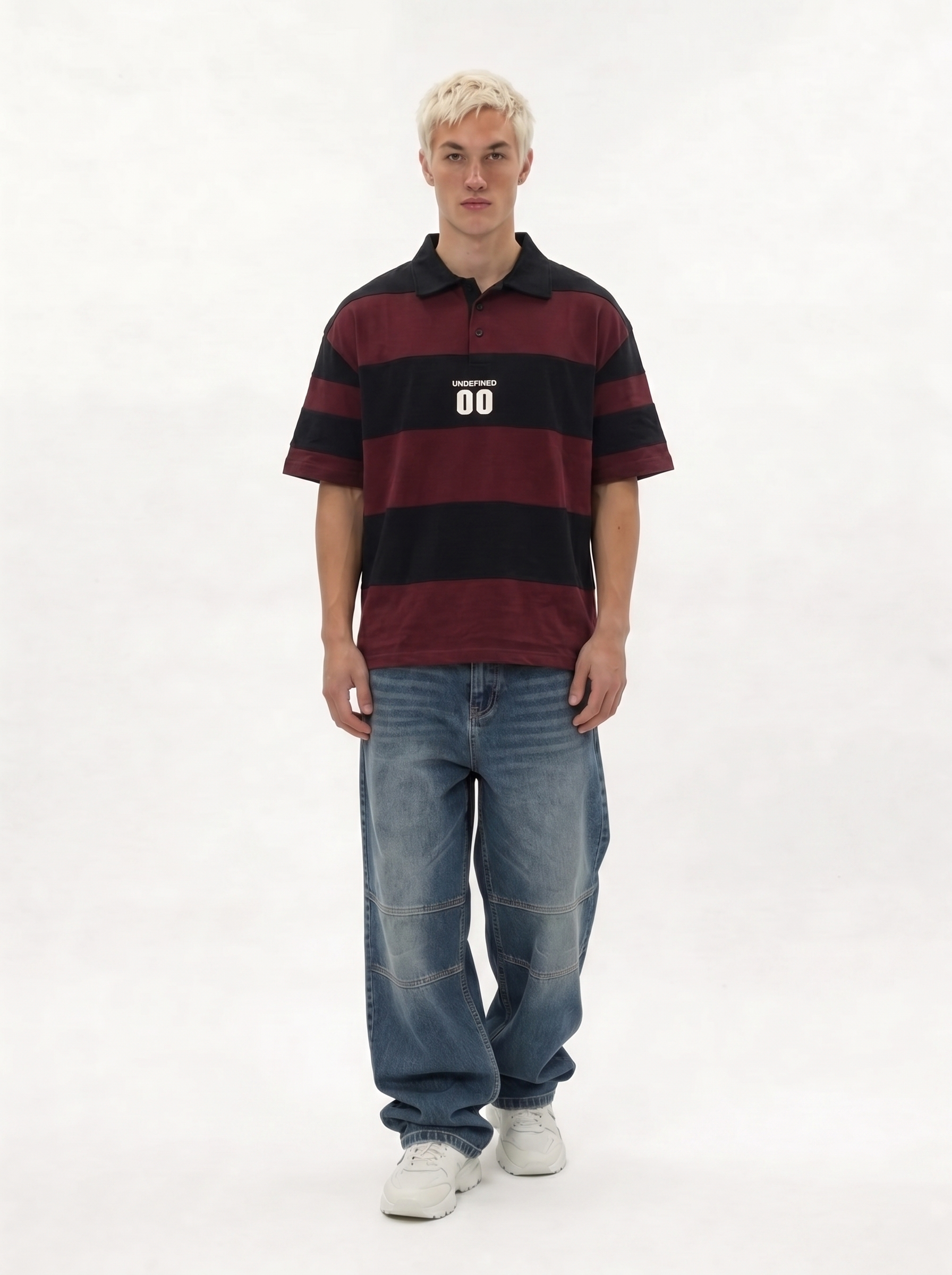 Back Print Polo Shirt Cotton Oversized Fit- jex-