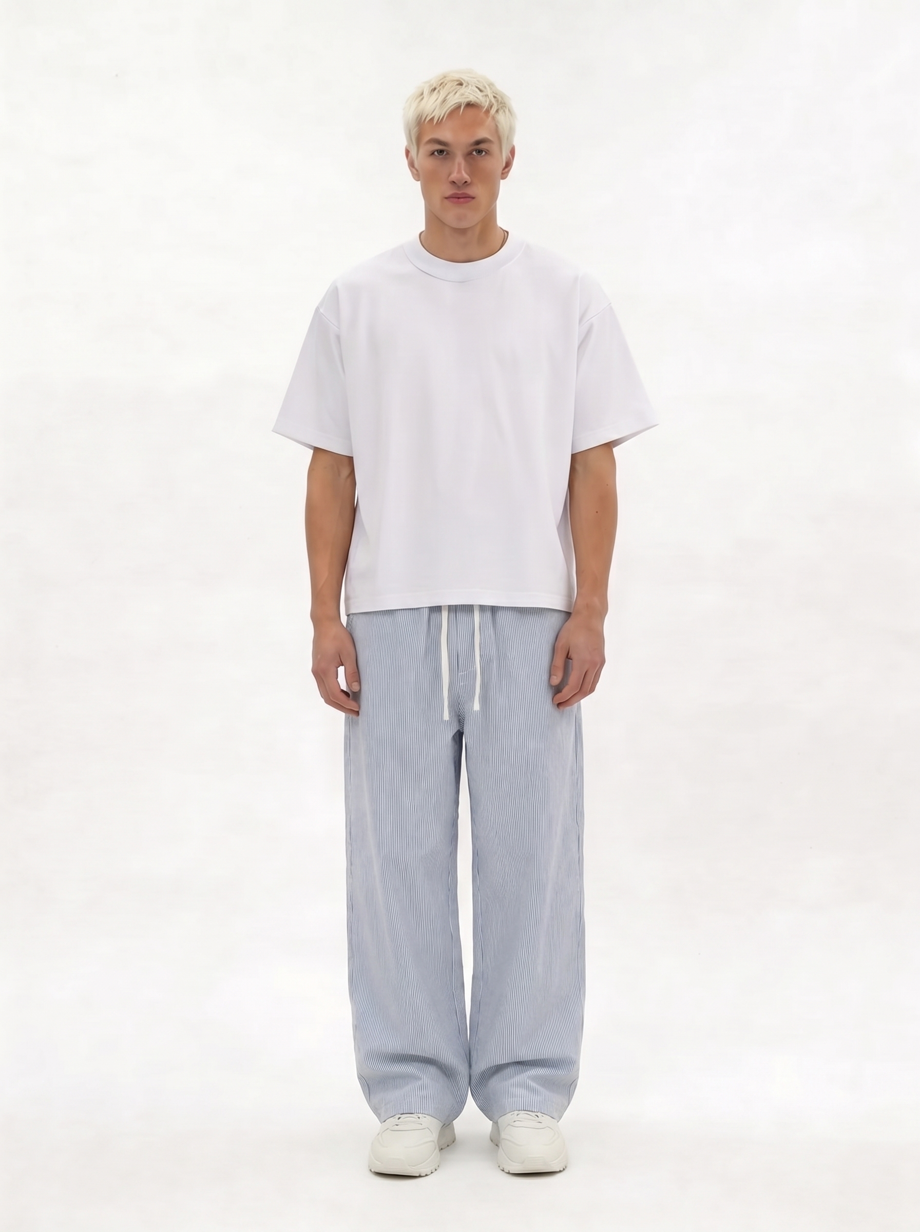 Striped Drawstring Pants Cotton Relaxed Fit - seven