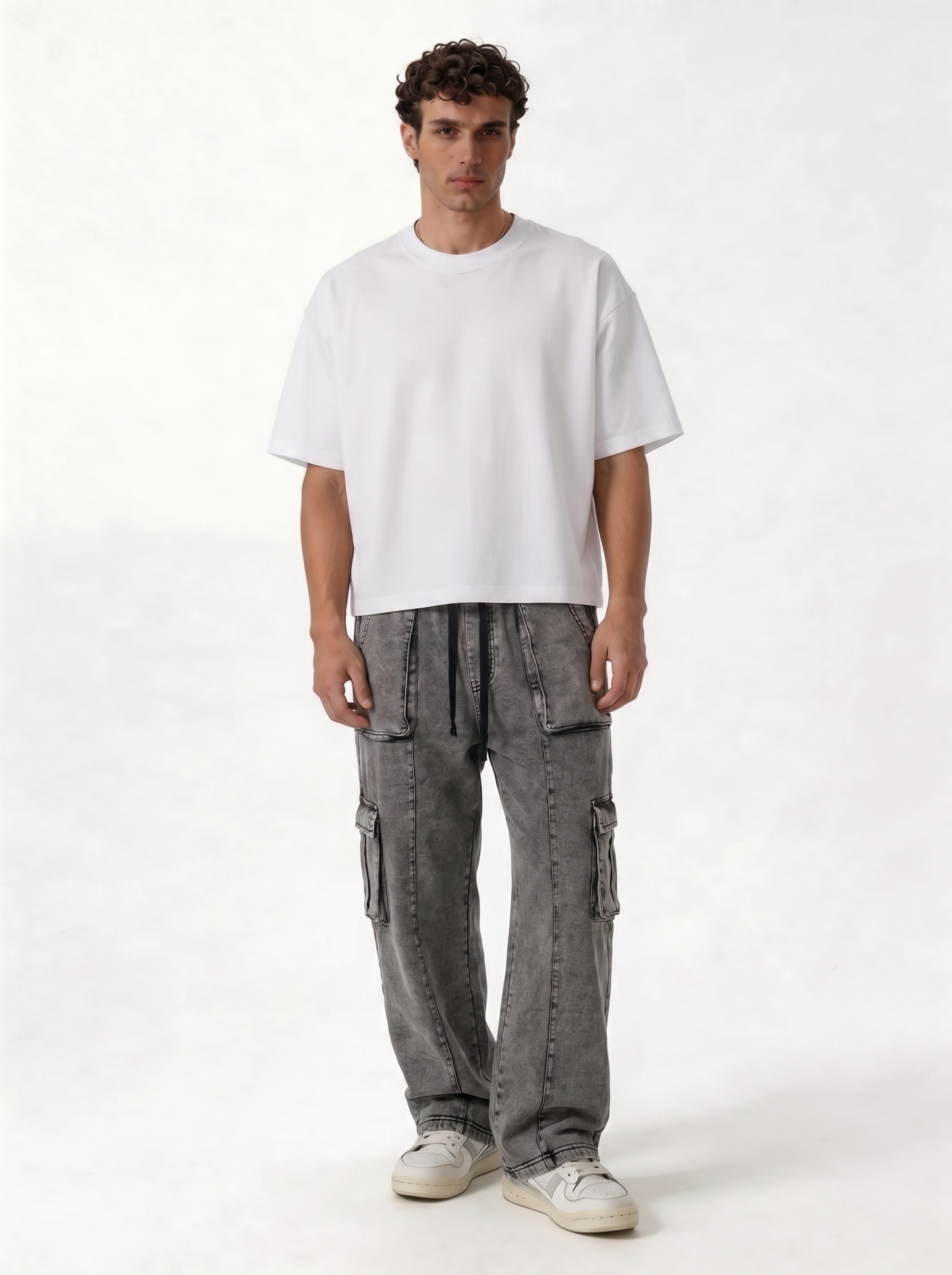 Panelled Cargo Pants Denim Baggy Fit - seven