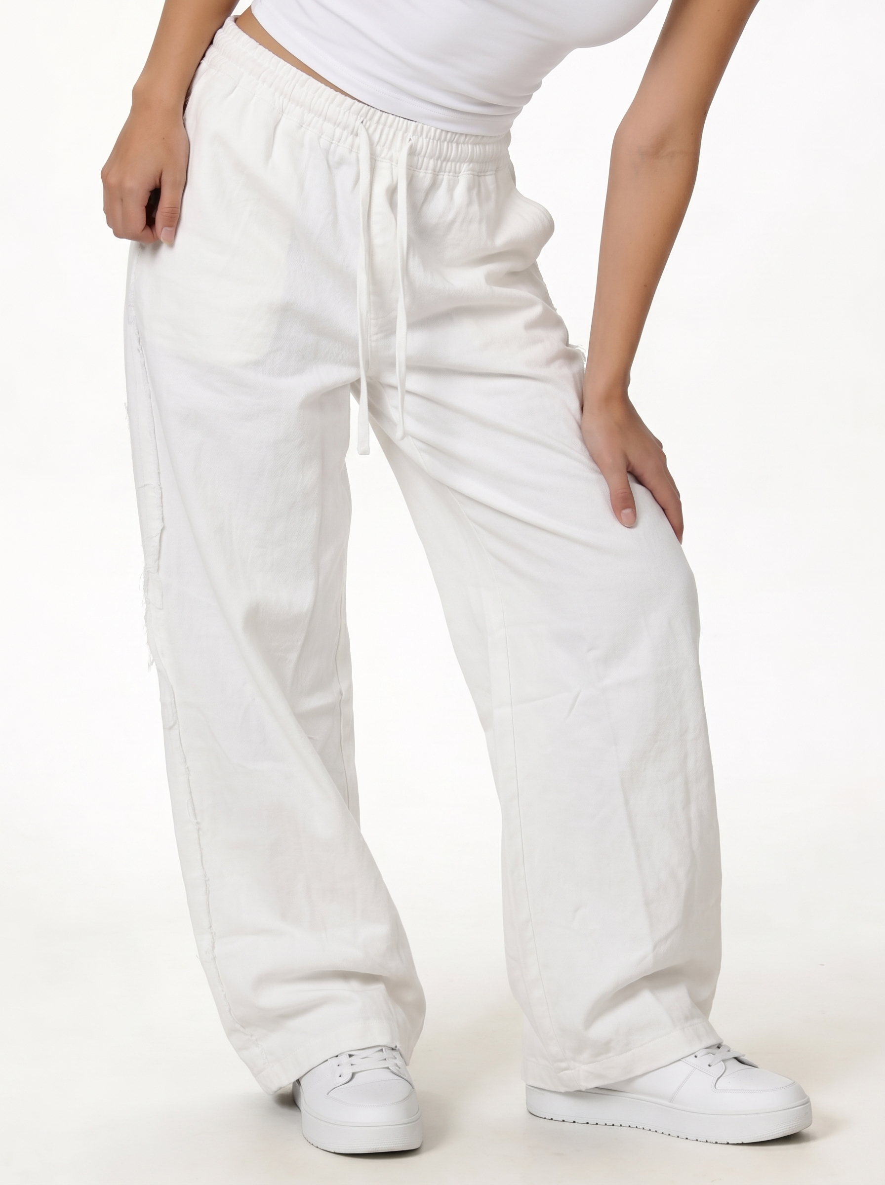Raw Edge Pants Cotton Baggy Fit - seven