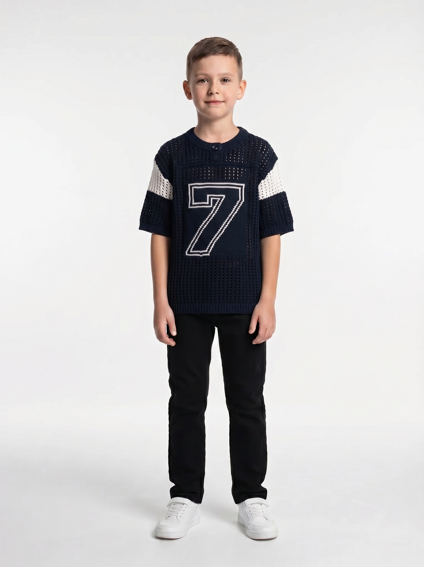 Graphic Knit Tee Crochet Knit Regular Fit - seven kids