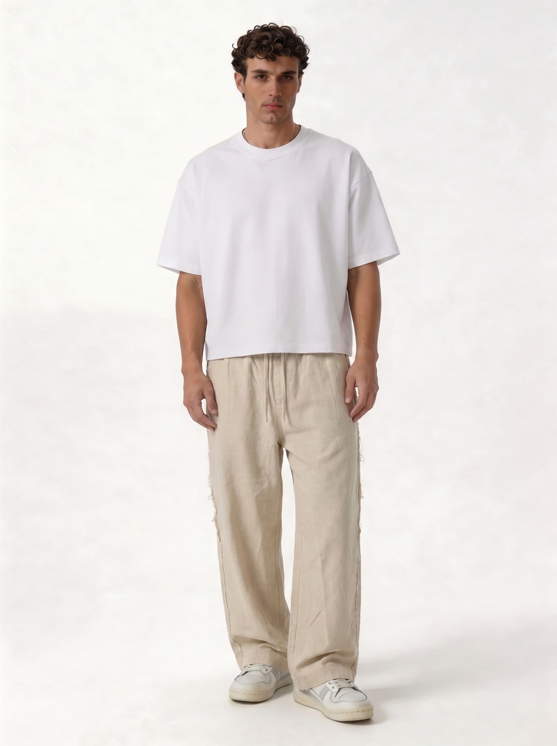 Raw Edge Pants Cotton Baggy Fit - seven