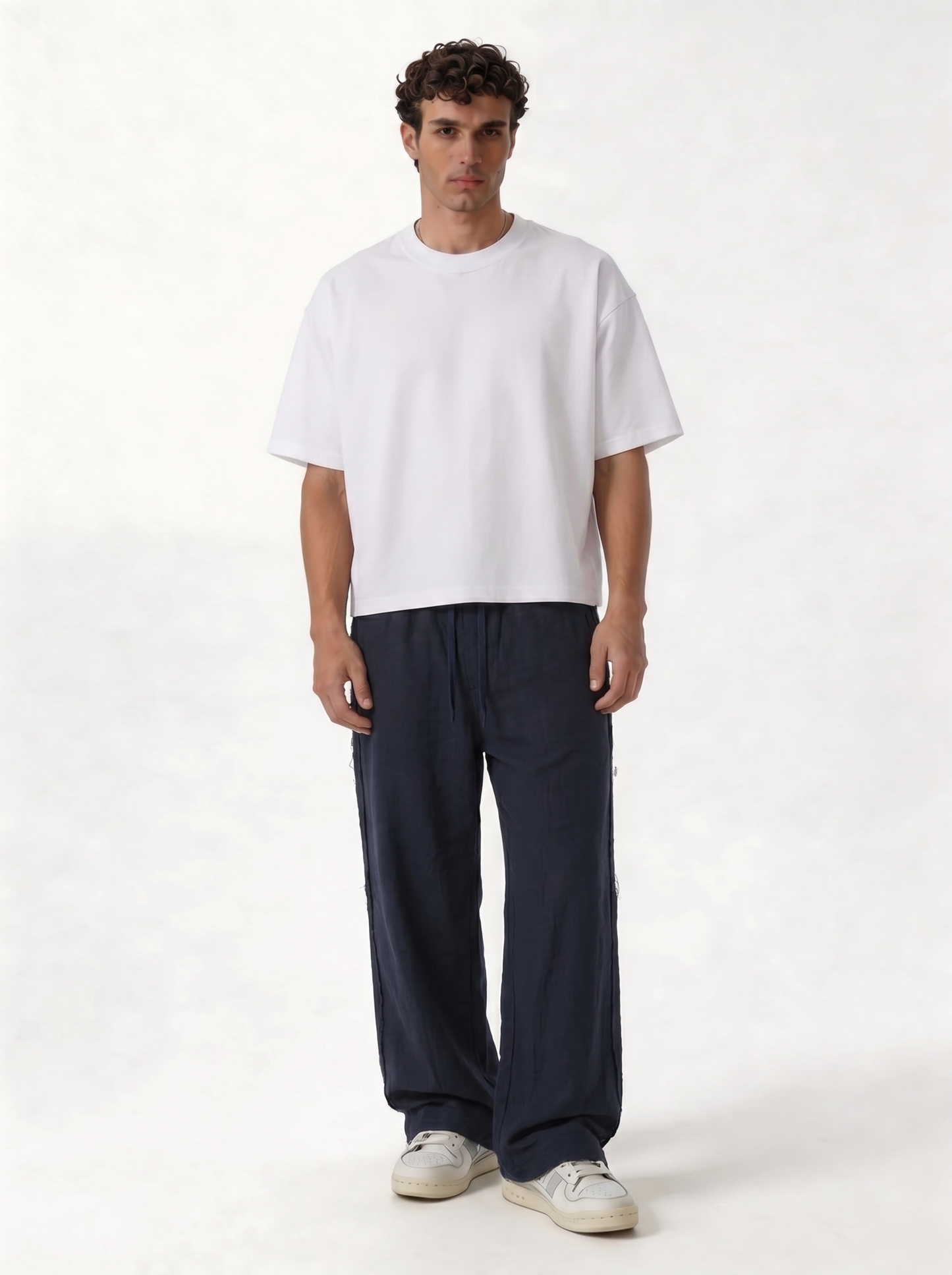 Raw Edge Pants Cotton Baggy Fit - seven