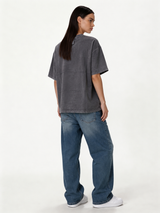 Boxy Panelled Acid Wash Cotton Tee - ink
