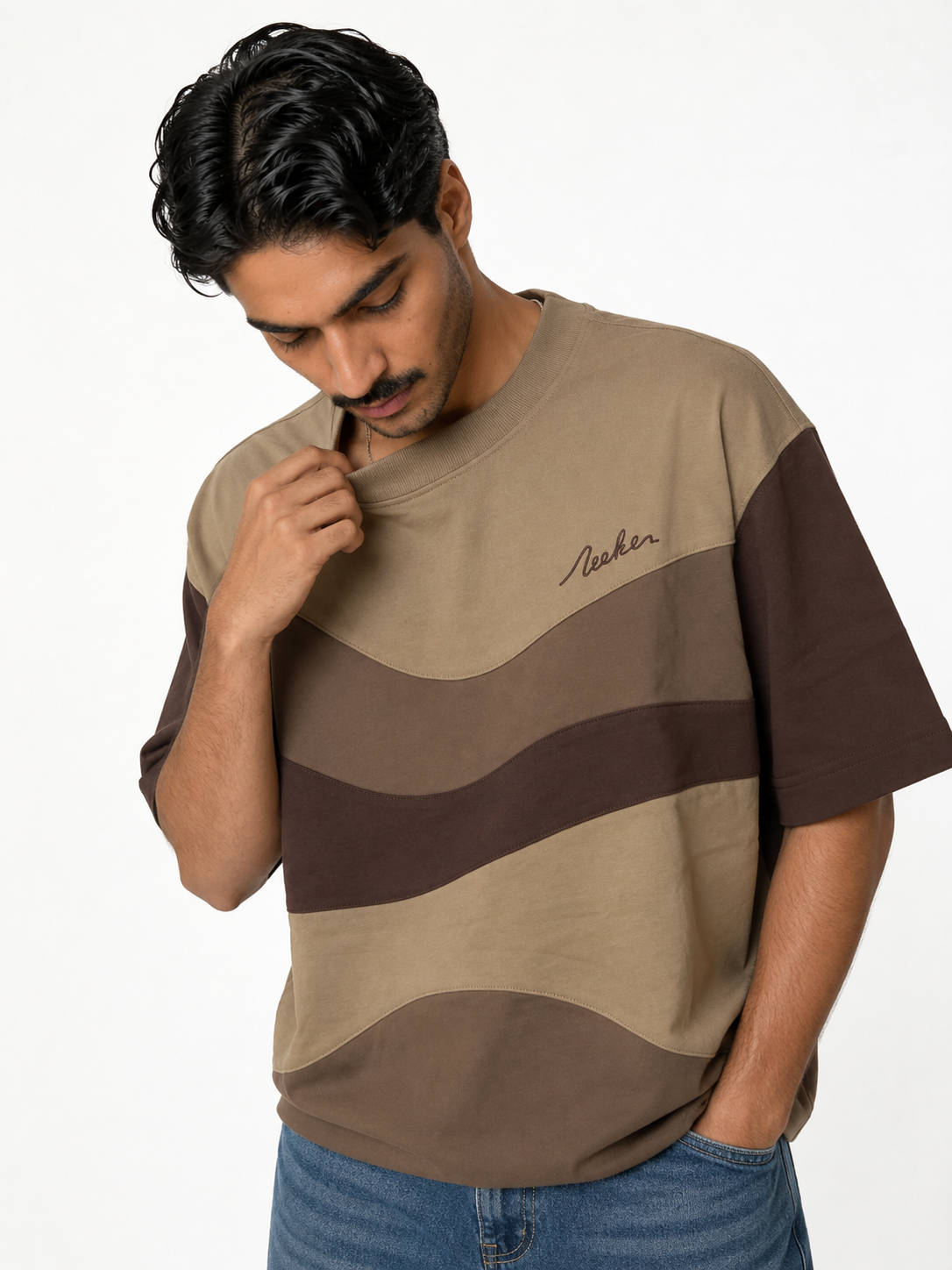 Boxy Panelled Cotton Graphic T-Shirt - jex