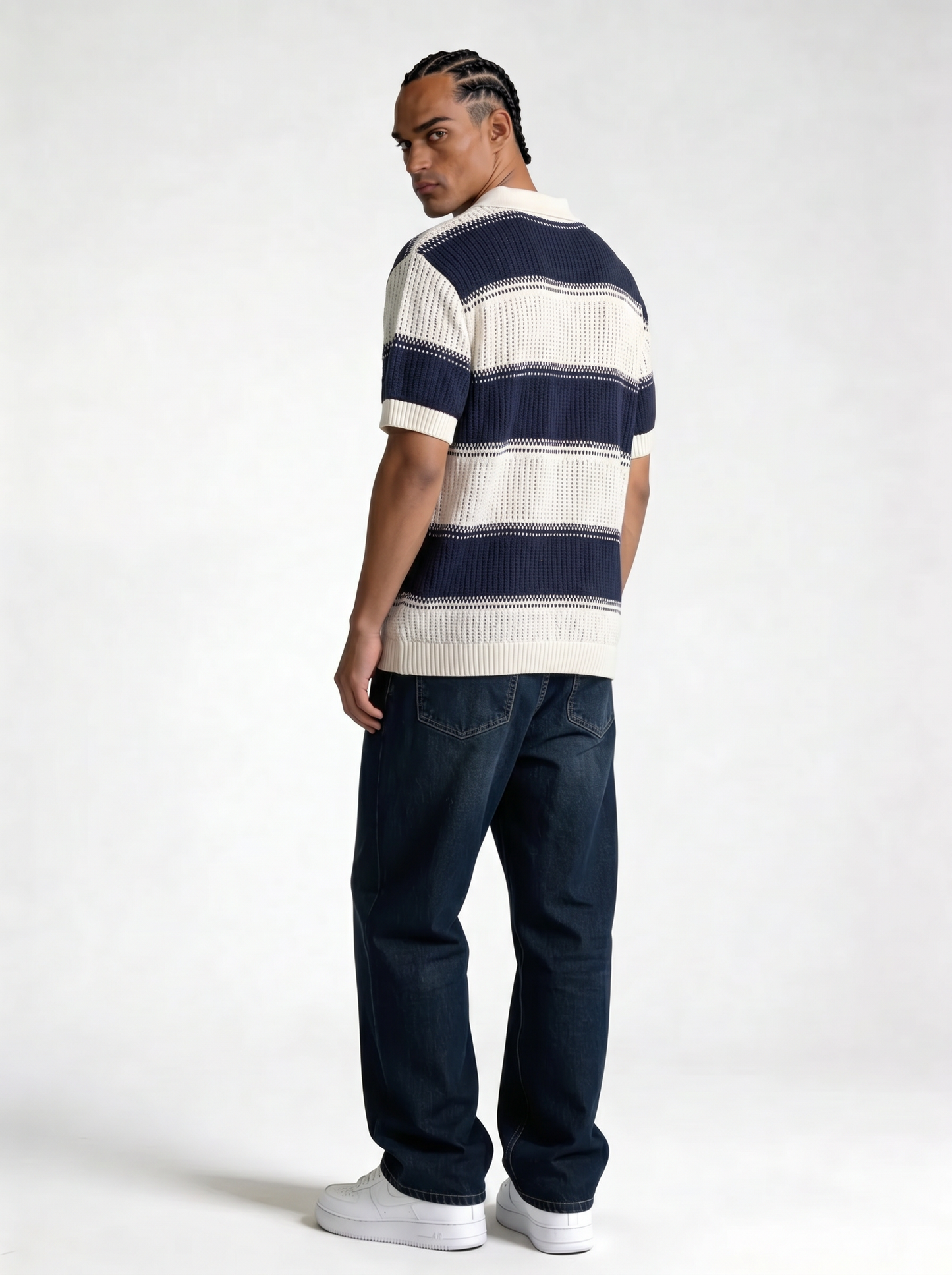 Ribbed Stripe Polo Shirt Knit Regular Fit - FND