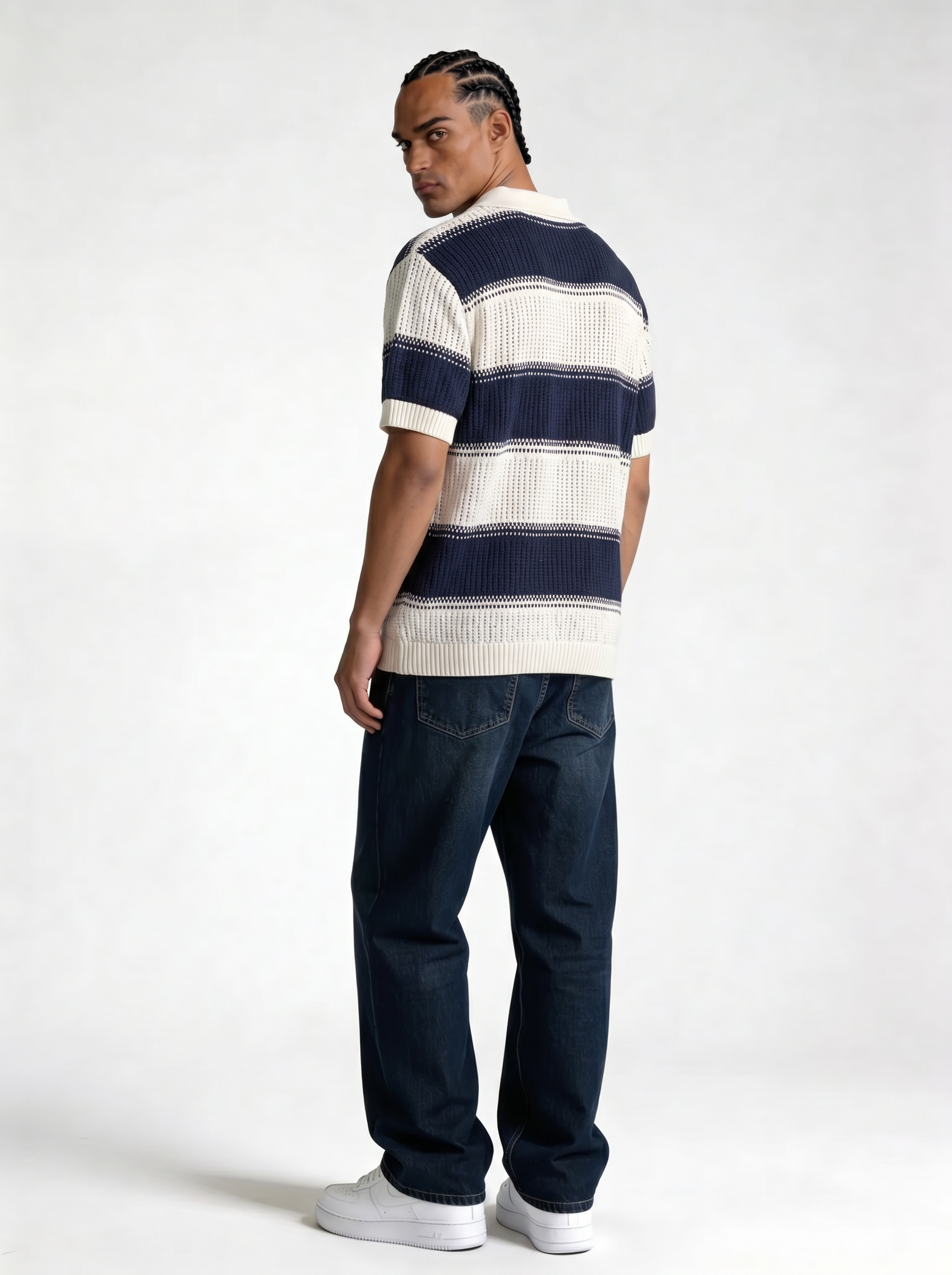 Ribbed Stripe Polo Shirt Knit Regular Fit - FND