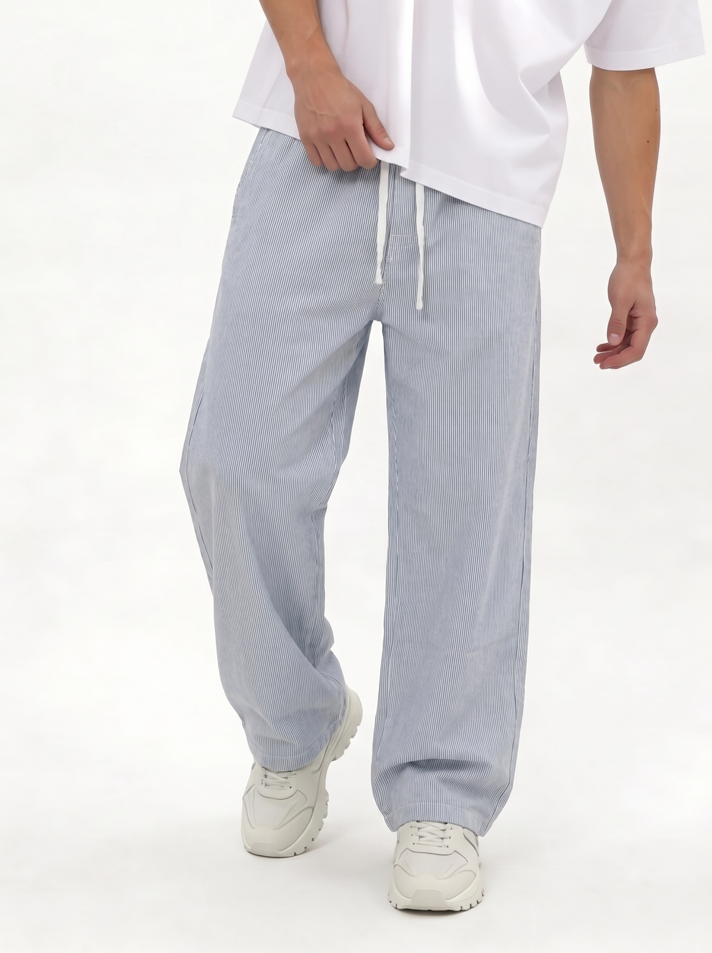 Striped Drawstring Pants Cotton Relaxed Fit - seven