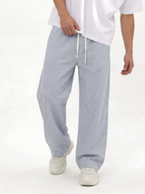 Striped Drawstring Pants Cotton Relaxed Fit - seven