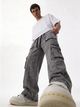 Panelled Cargo Pants Denim Baggy Fit - seven