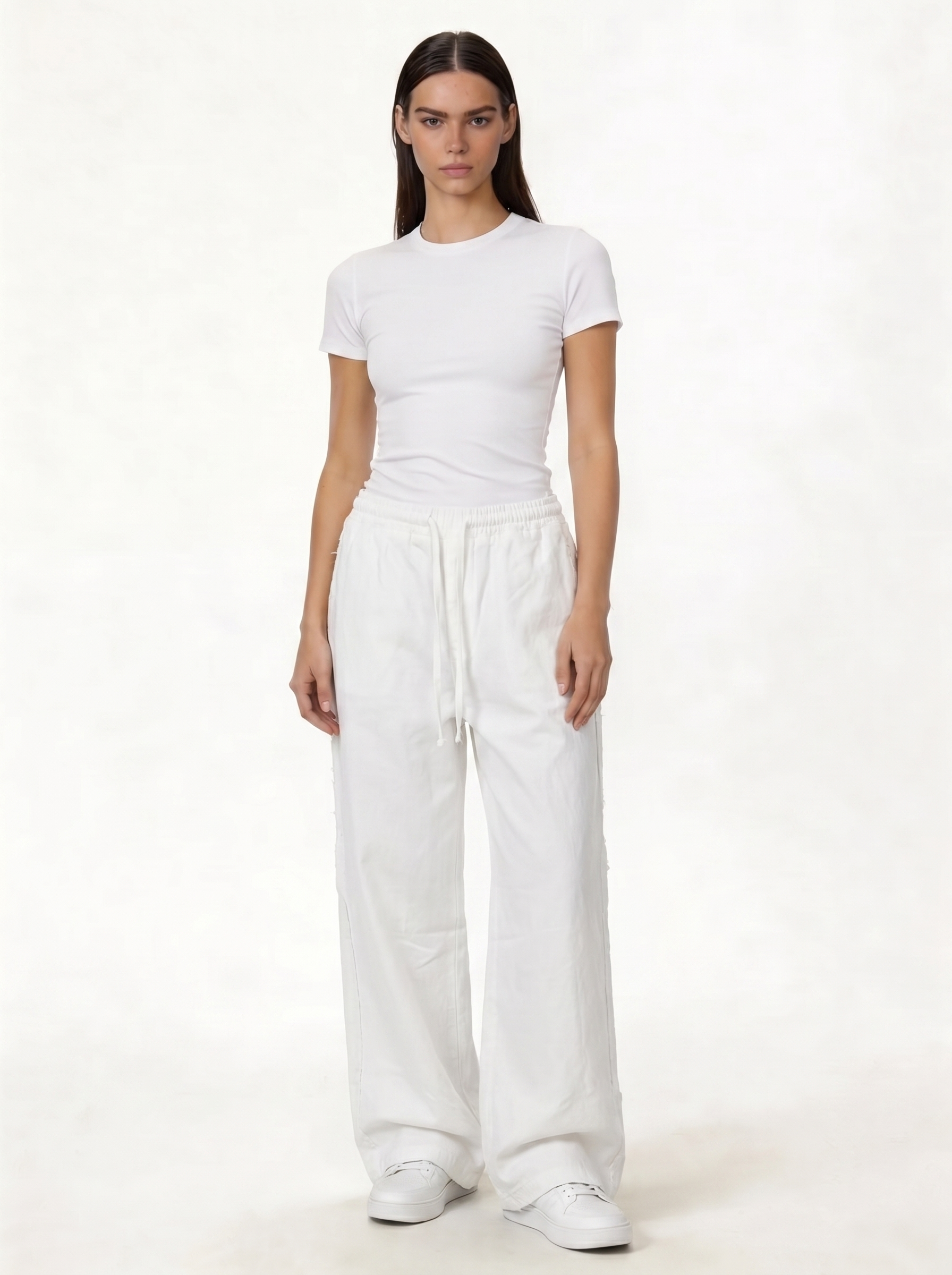 Raw Edge Pants Cotton Baggy Fit - seven