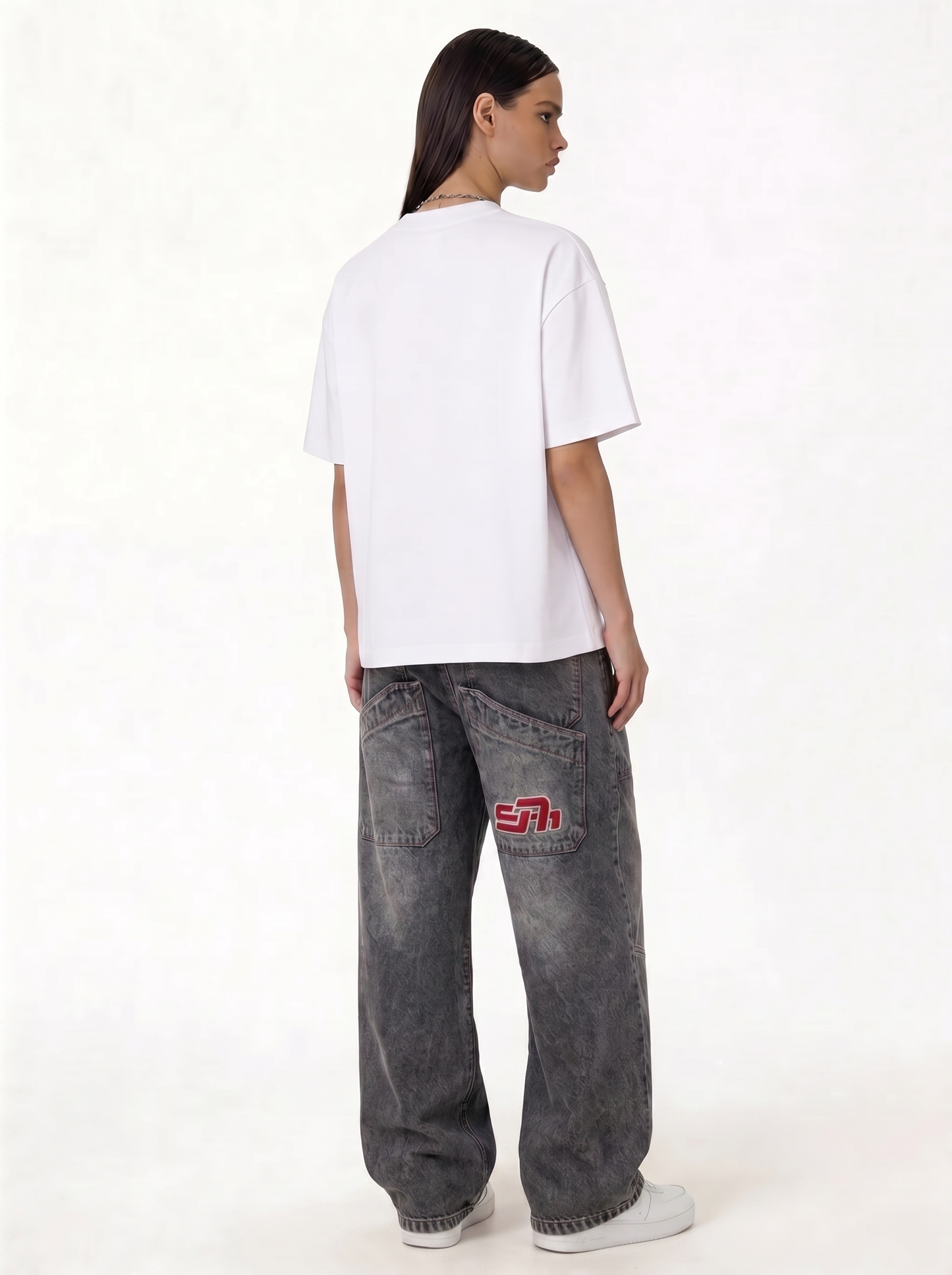 Relaxed Denim Cargo Pants with Patch Detail - seven