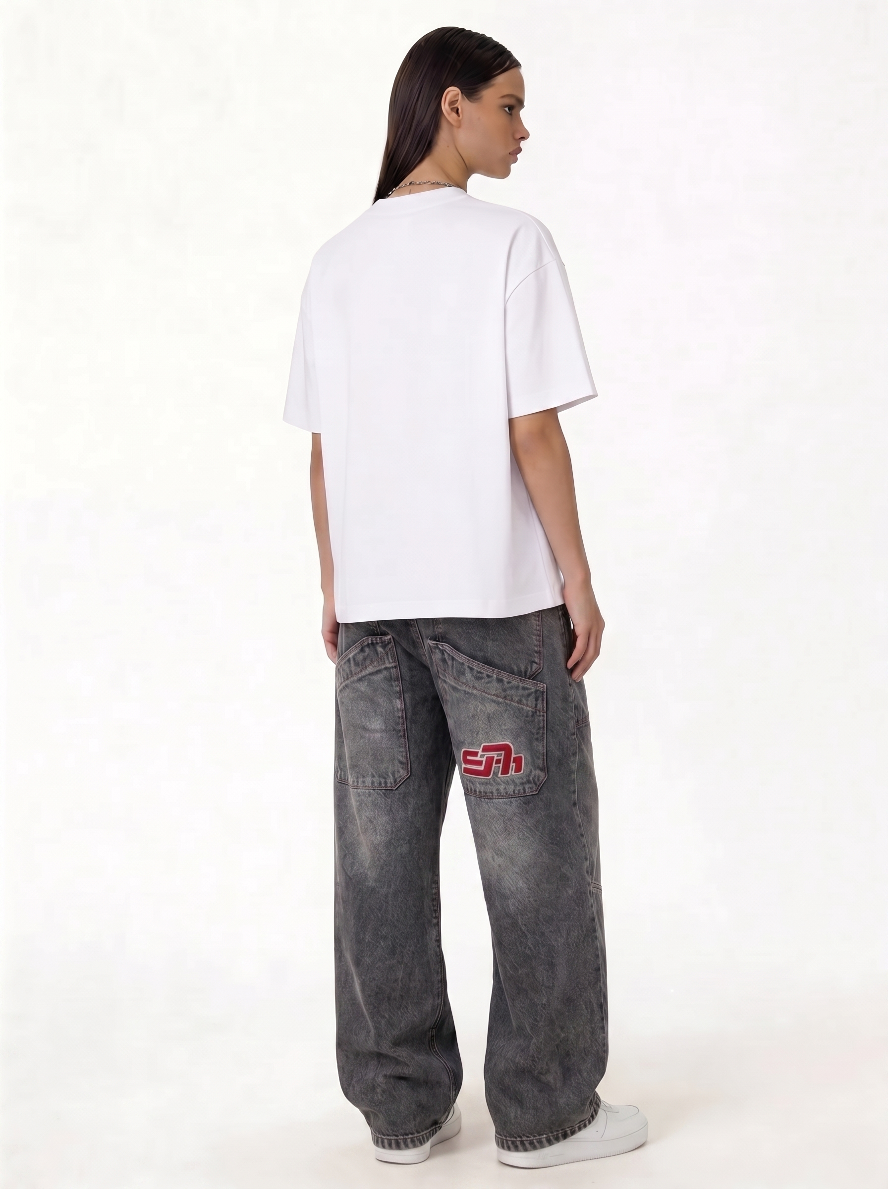 Relaxed Denim Cargo Pants with Patch Detail - seven