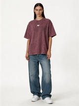 Boxy Panelled Acid Wash Cotton Tee - ink