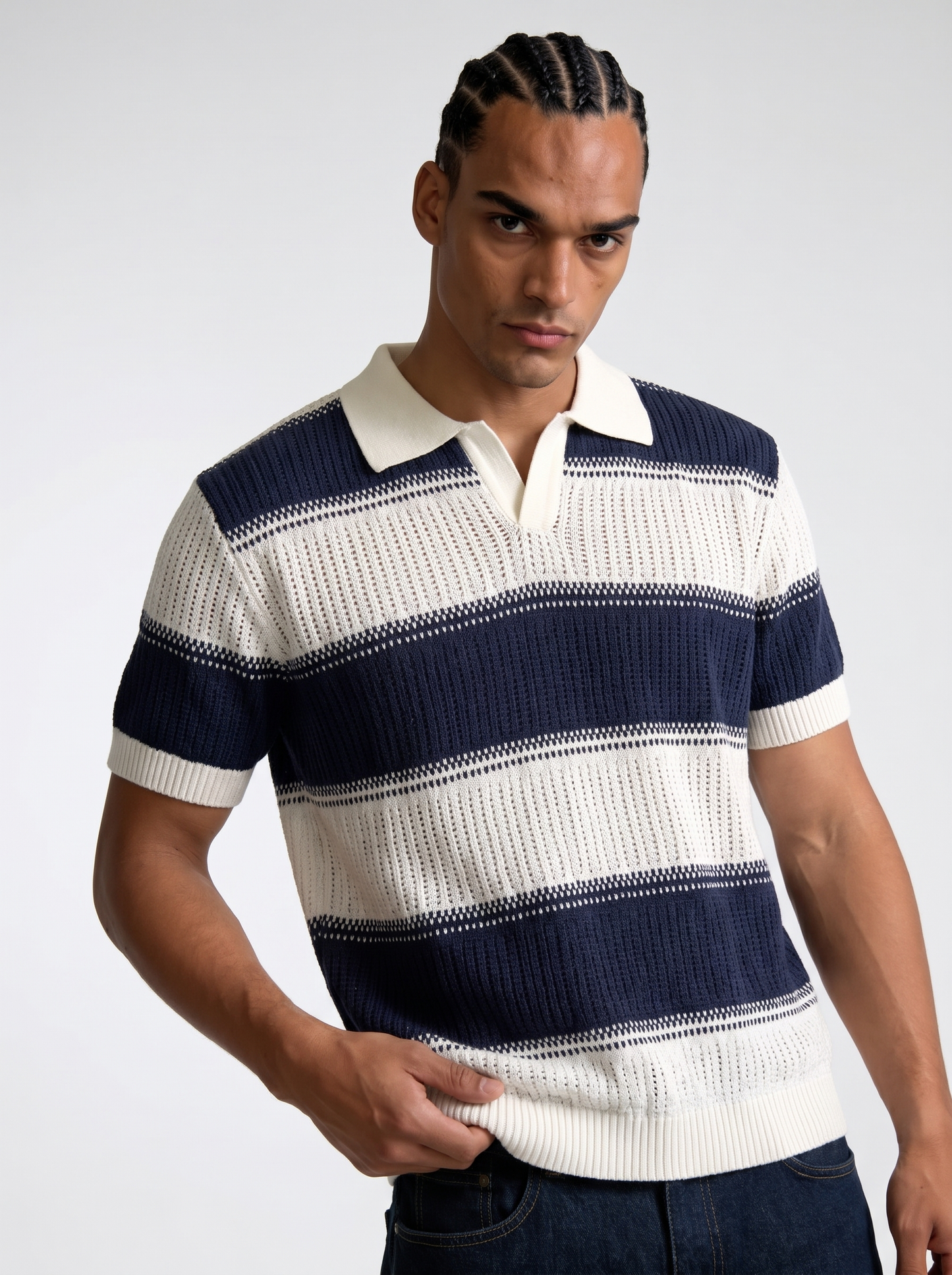 Ribbed Stripe Polo Shirt Knit Regular Fit - FND