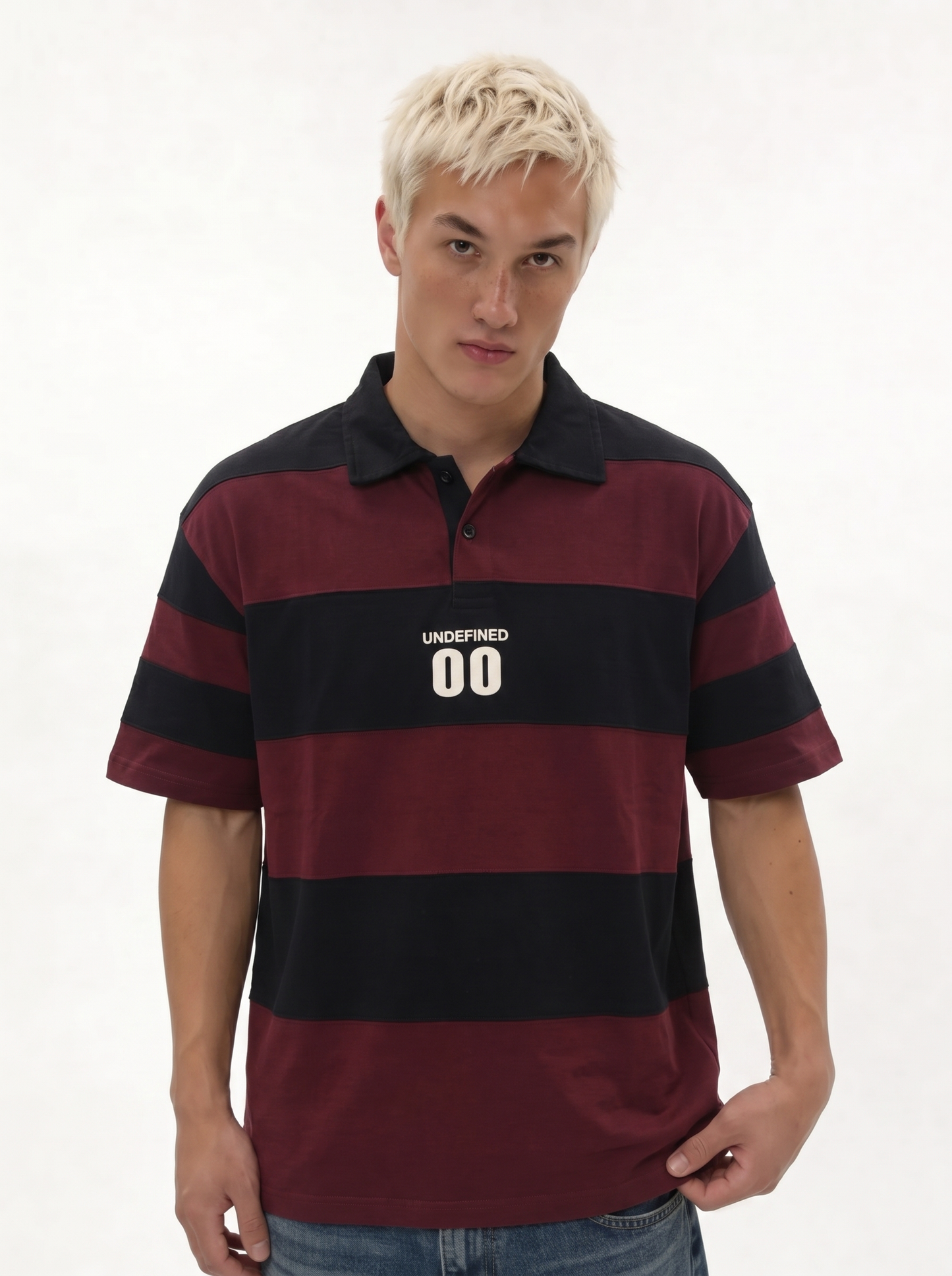 Back Print Polo Shirt Cotton Oversized Fit- jex-