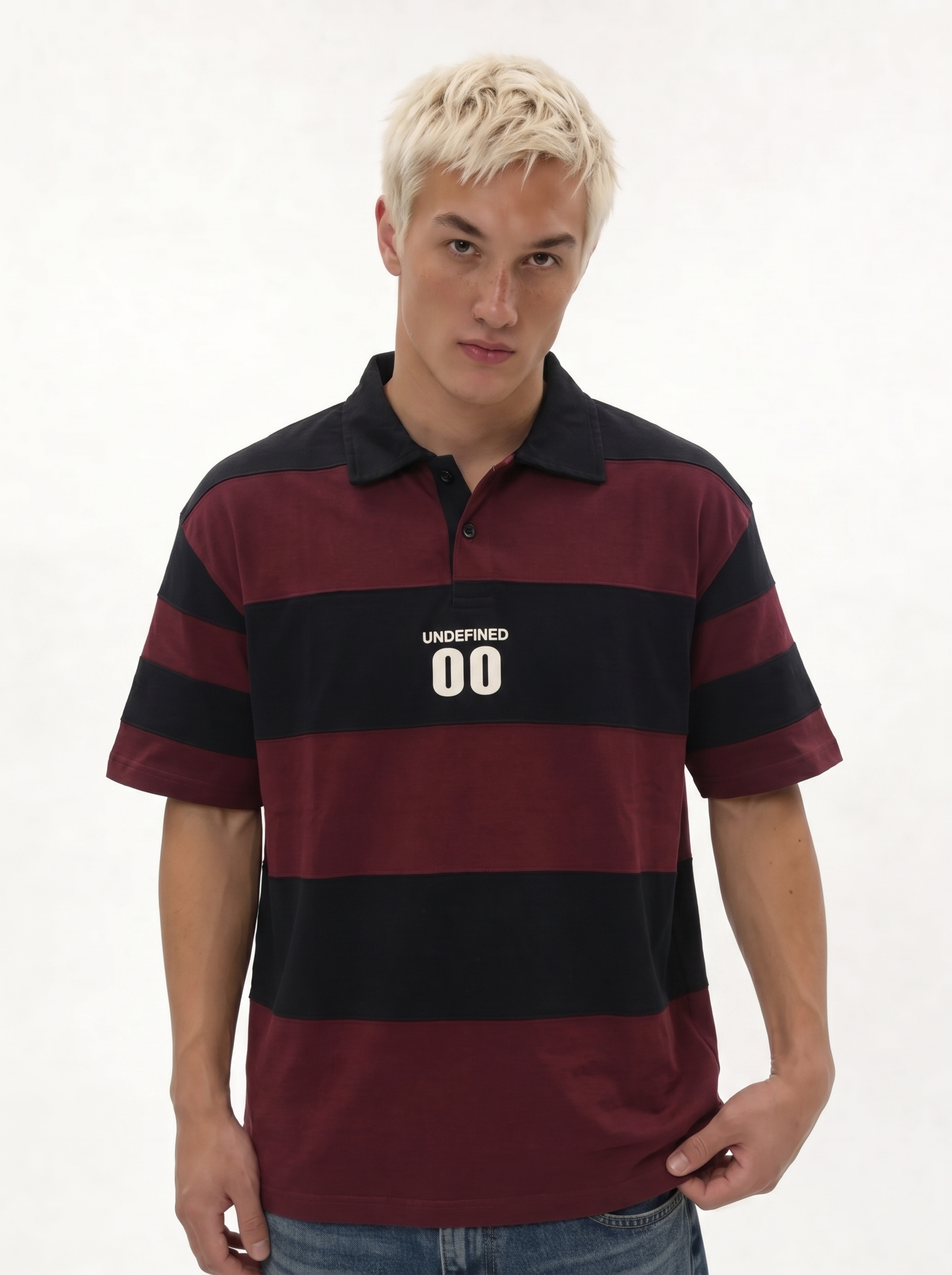 Back Print Polo Shirt Cotton Oversized Fit- jex-