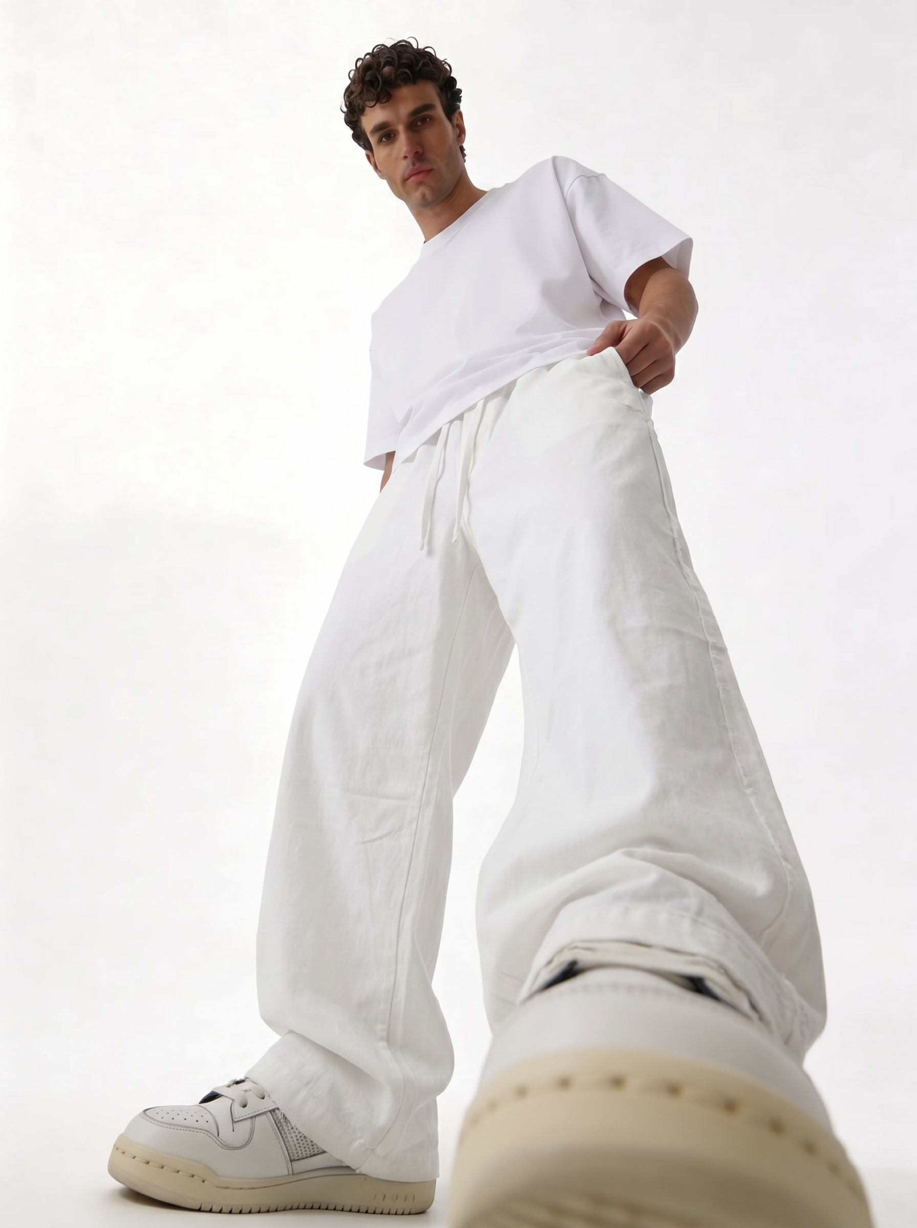 Raw Edge Pants Cotton Baggy Fit - seven