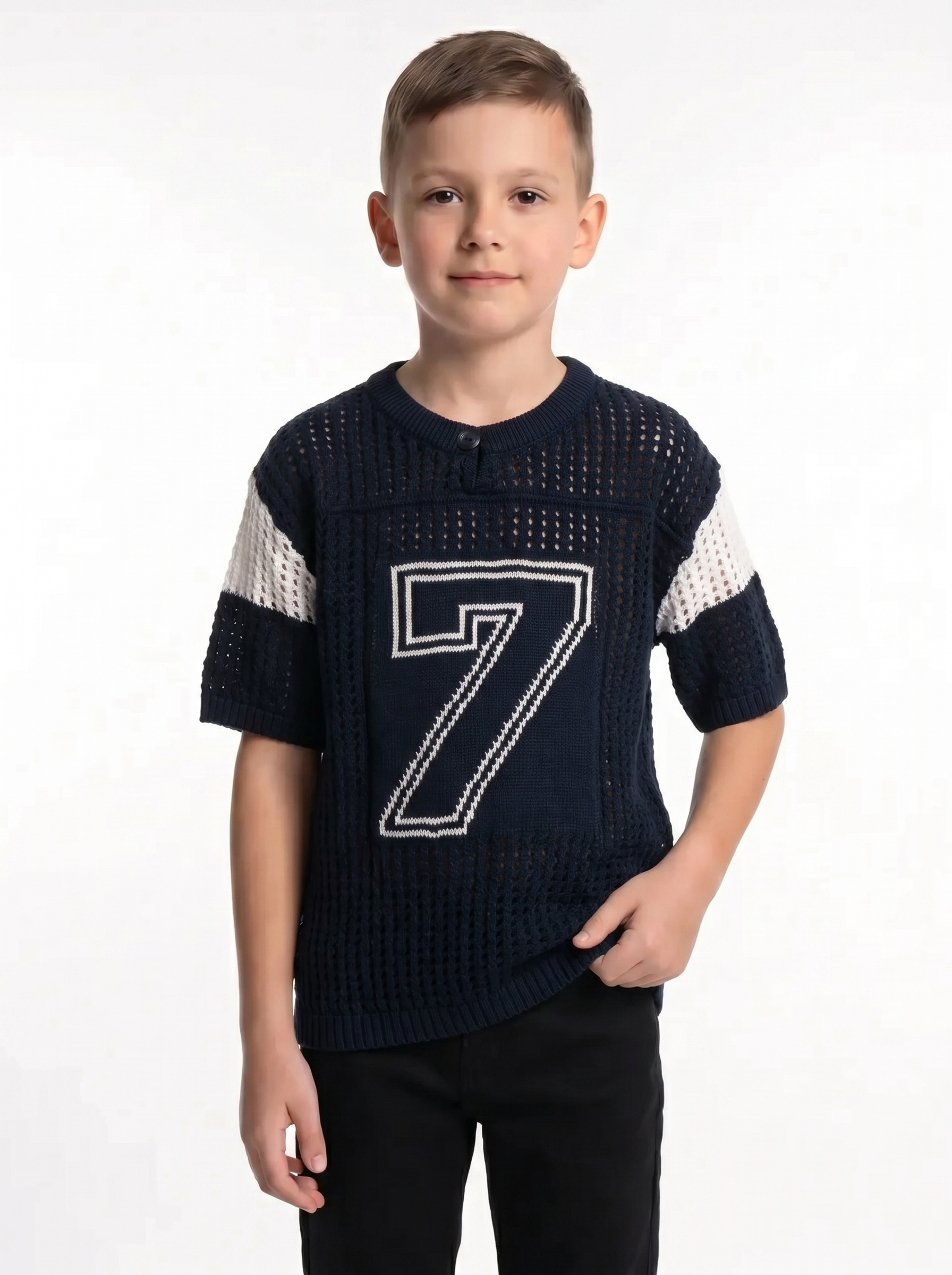 Graphic Knit Tee Crochet Knit Regular Fit - seven kids
