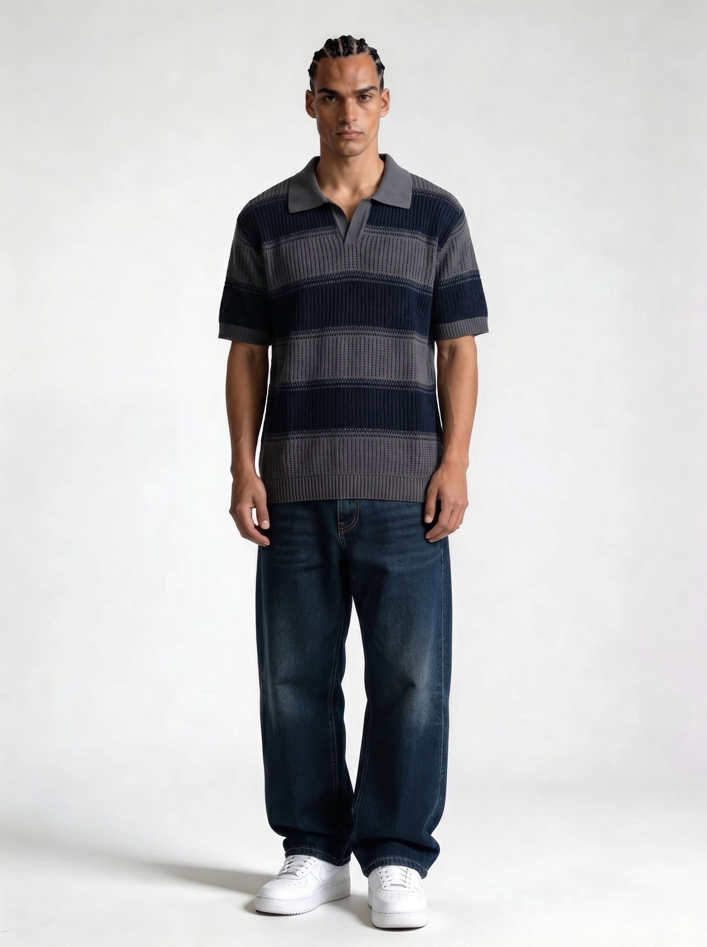 Ribbed Stripe Polo Shirt Knit Regular Fit - FND