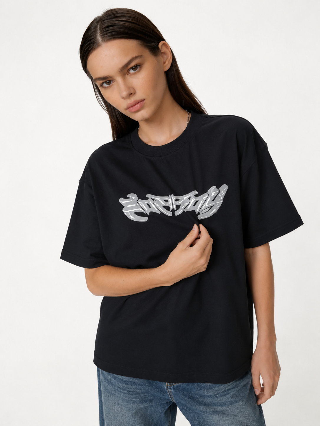 Boxy Heavyweight Cotton Cyber Graphic Tee - ink
