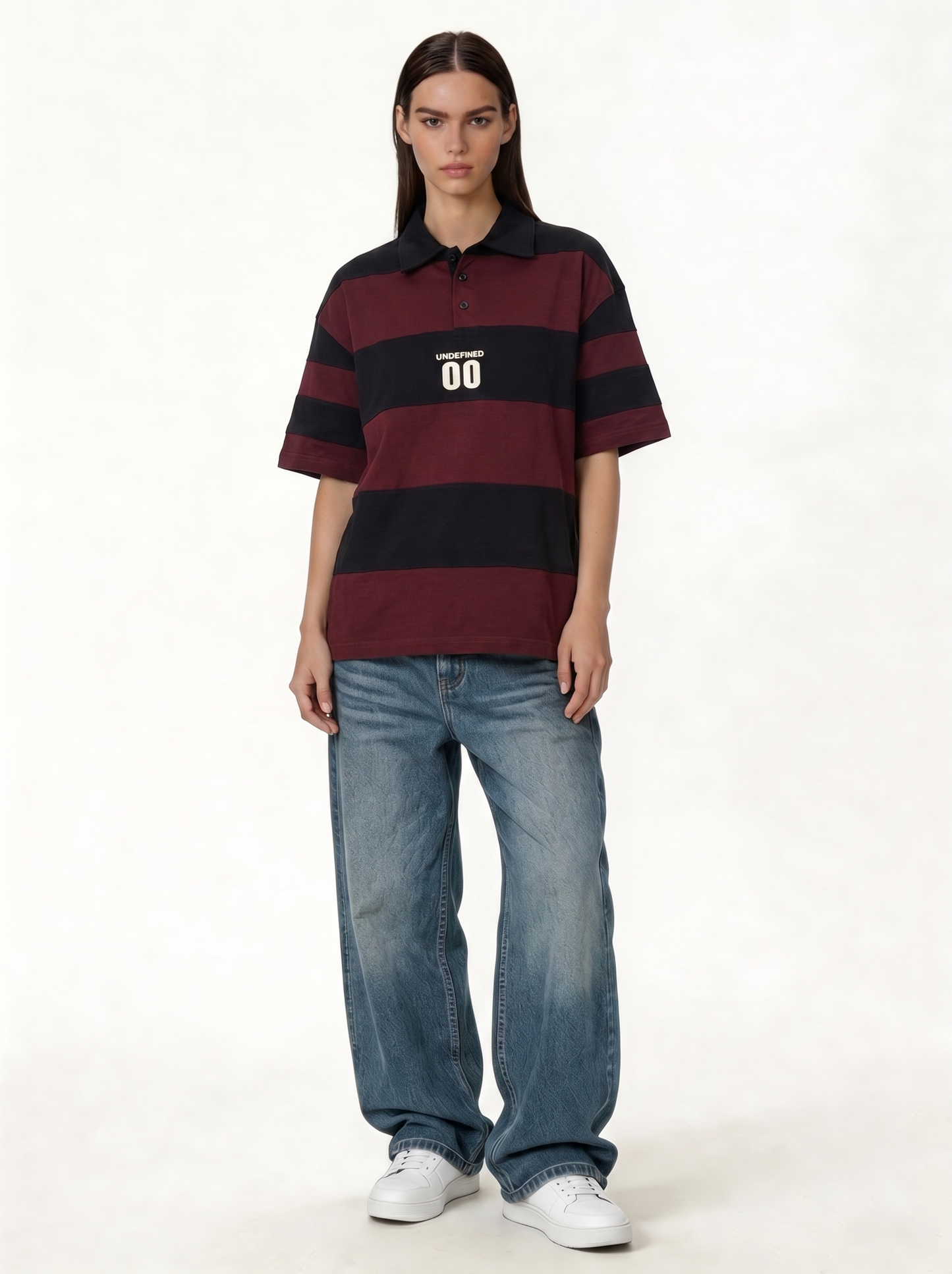 Back Print Polo Shirt Cotton Oversized Fit- jex-