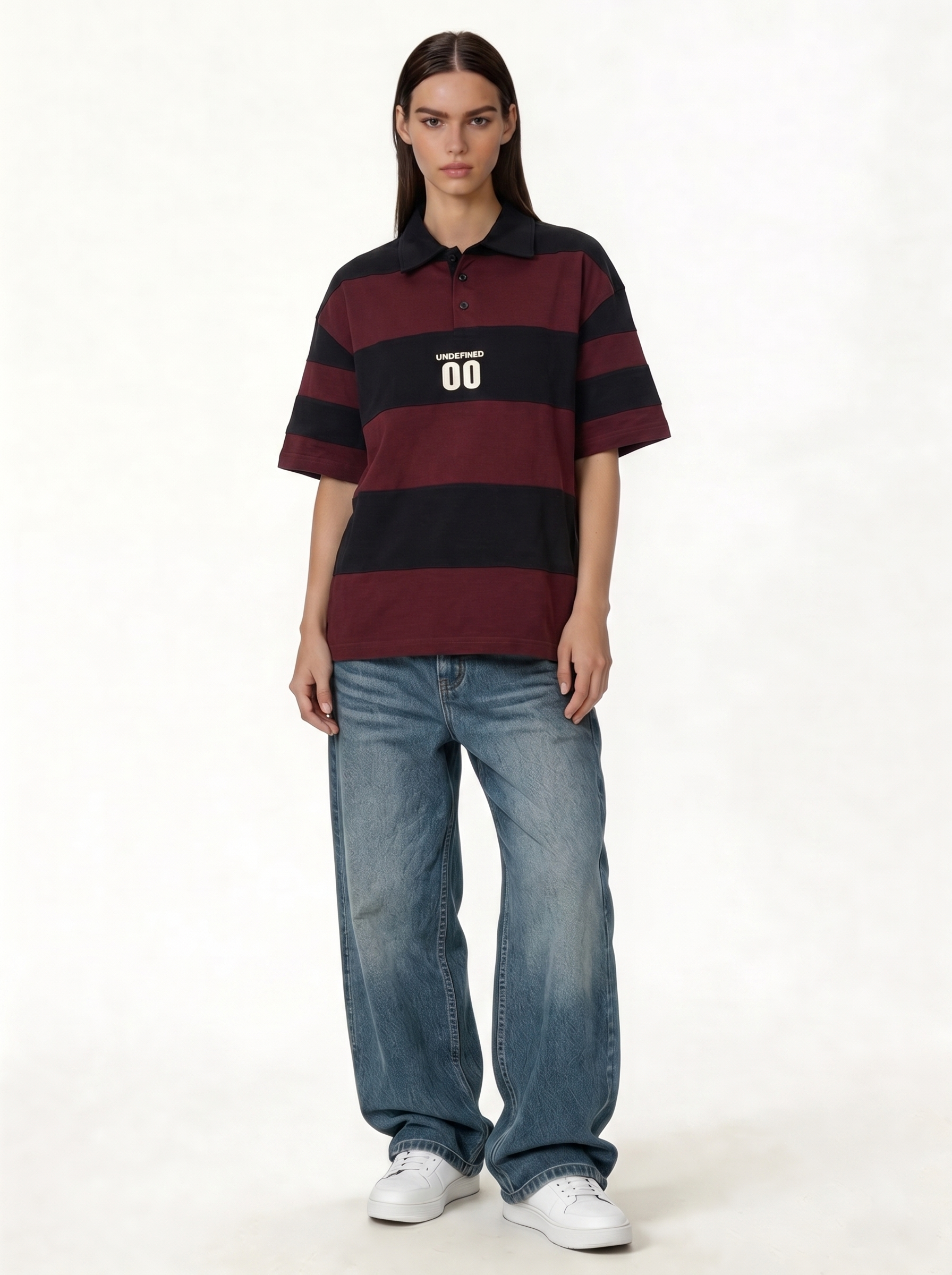 Back Print Polo Shirt Cotton Oversized Fit- jex-