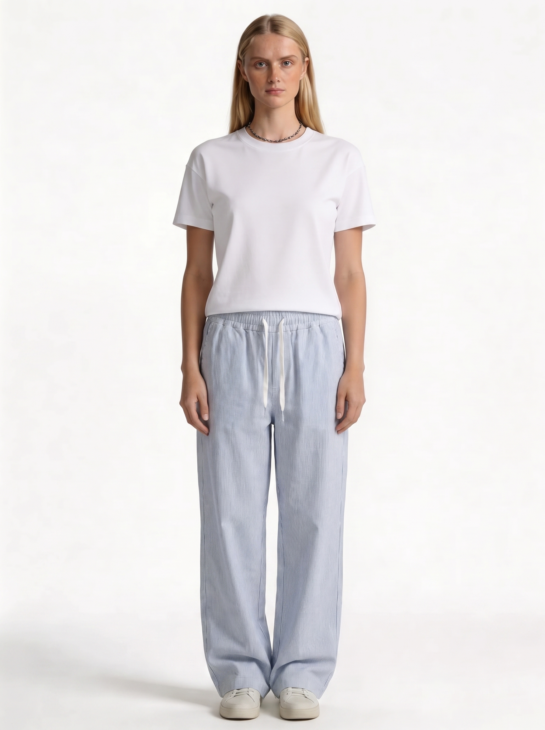 Striped Drawstring Pants Cotton Relaxed Fit - seven