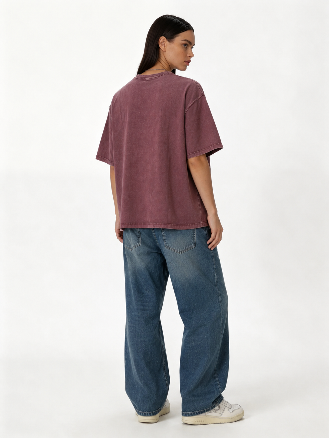 Boxy Panelled Acid Wash Cotton Tee - ink
