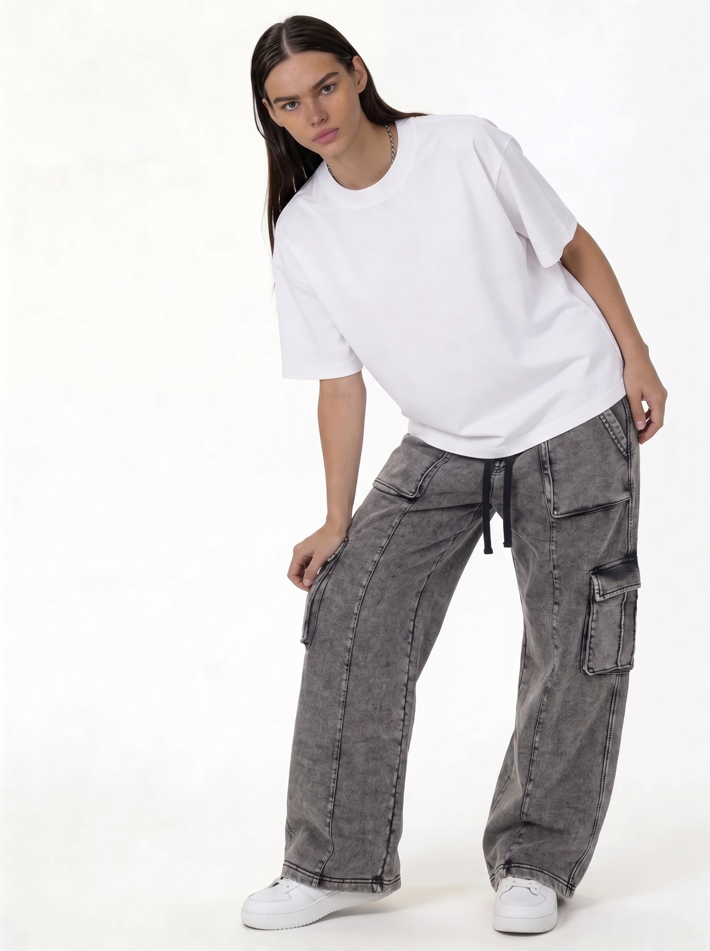 Panelled Cargo Pants Denim Baggy Fit - seven