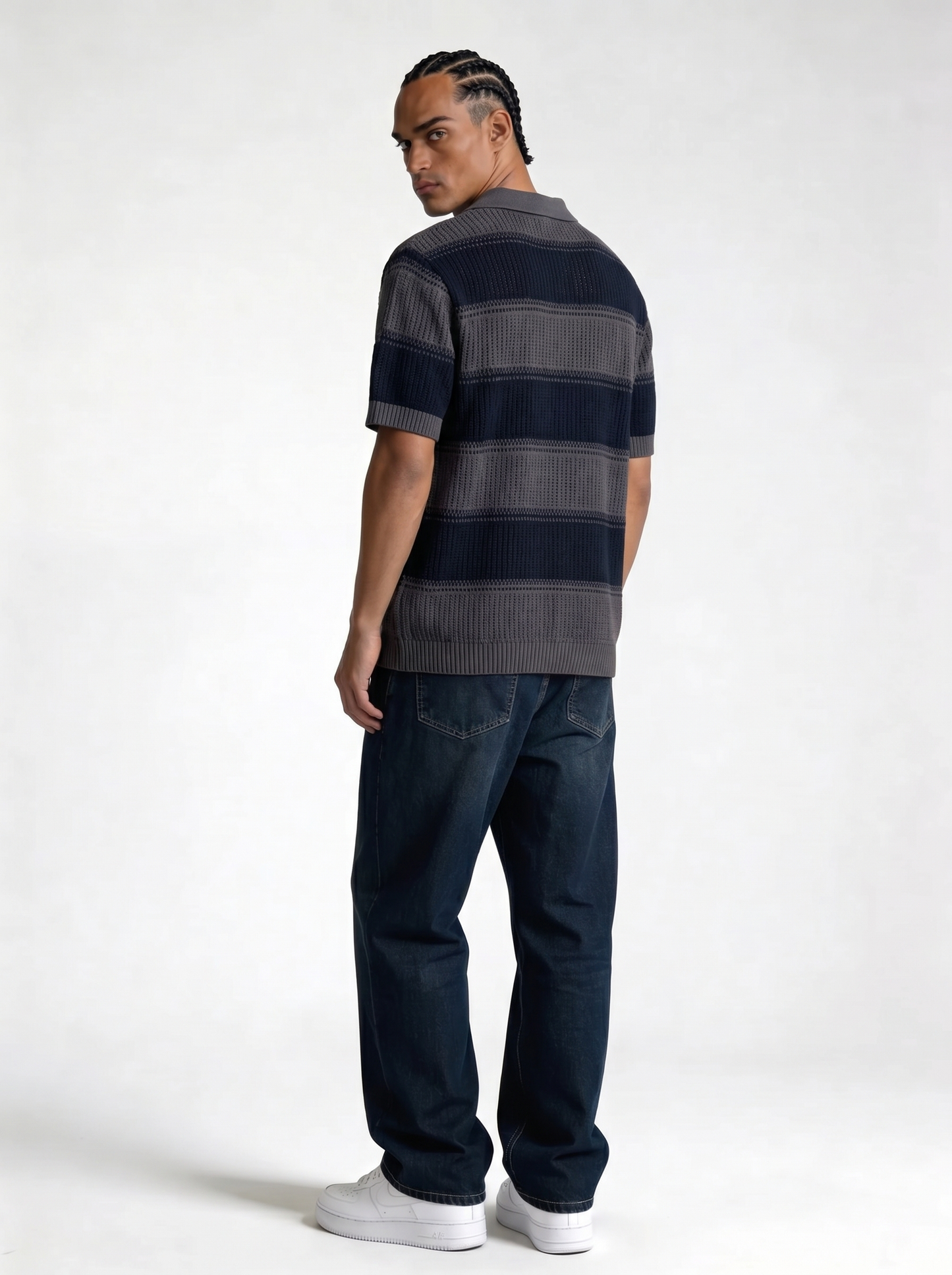 Ribbed Stripe Polo Shirt Knit Regular Fit - FND