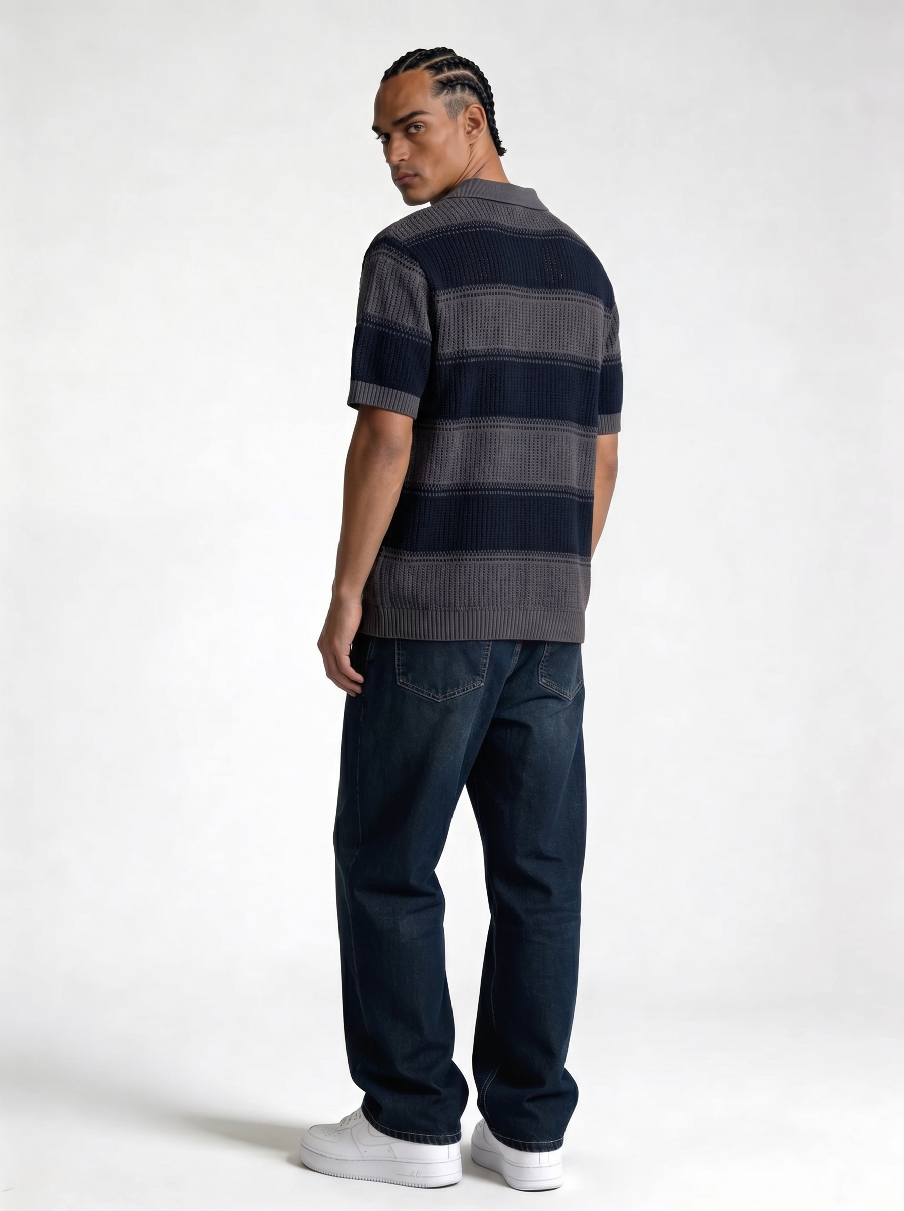 Ribbed Stripe Polo Shirt Knit Regular Fit - FND
