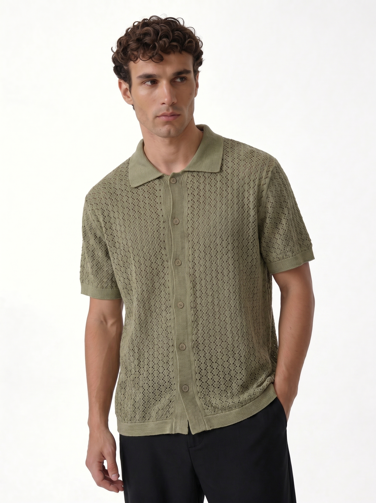 Crochet Knit Polo Shirt Cotton Regular Fit - zamari