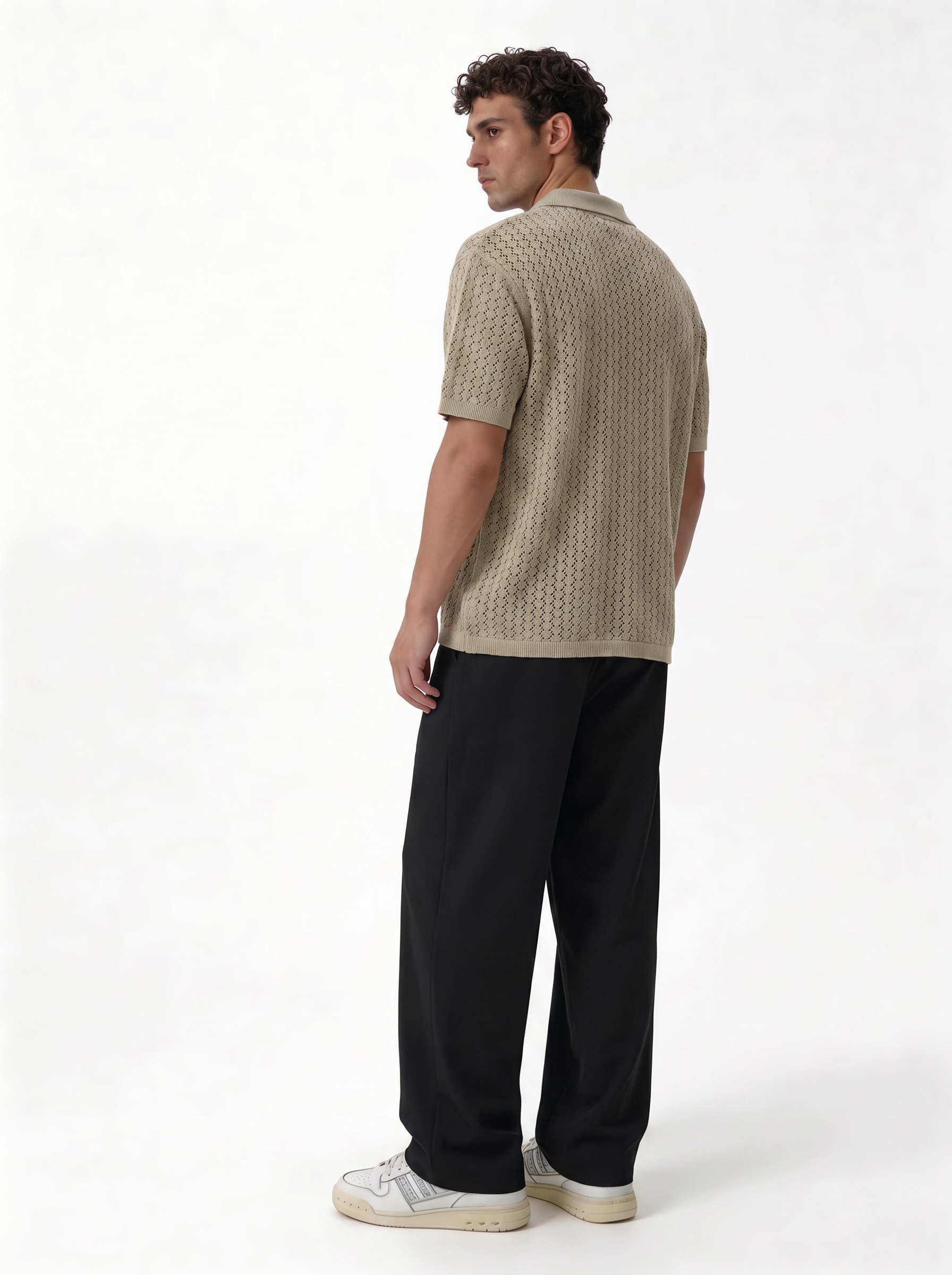 Crochet Knit Polo Shirt Cotton Regular Fit - zamari