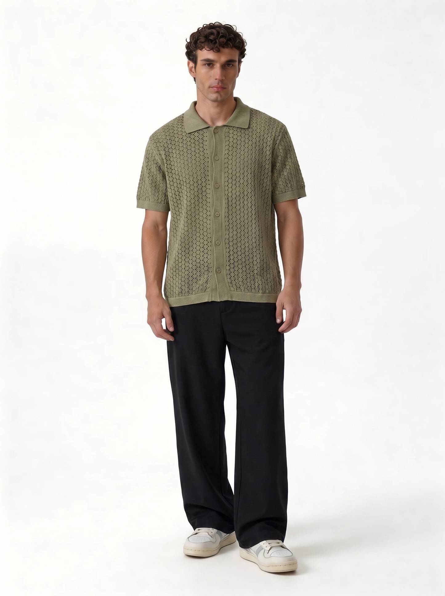 Crochet Knit Polo Shirt Cotton Regular Fit - zamari
