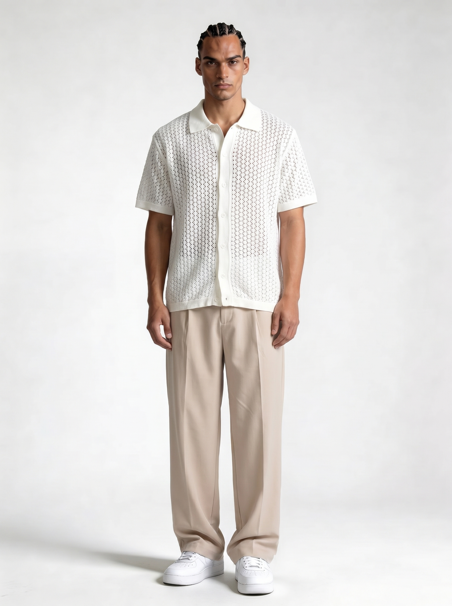 Crochet Knit Polo Shirt Cotton Regular Fit - zamari