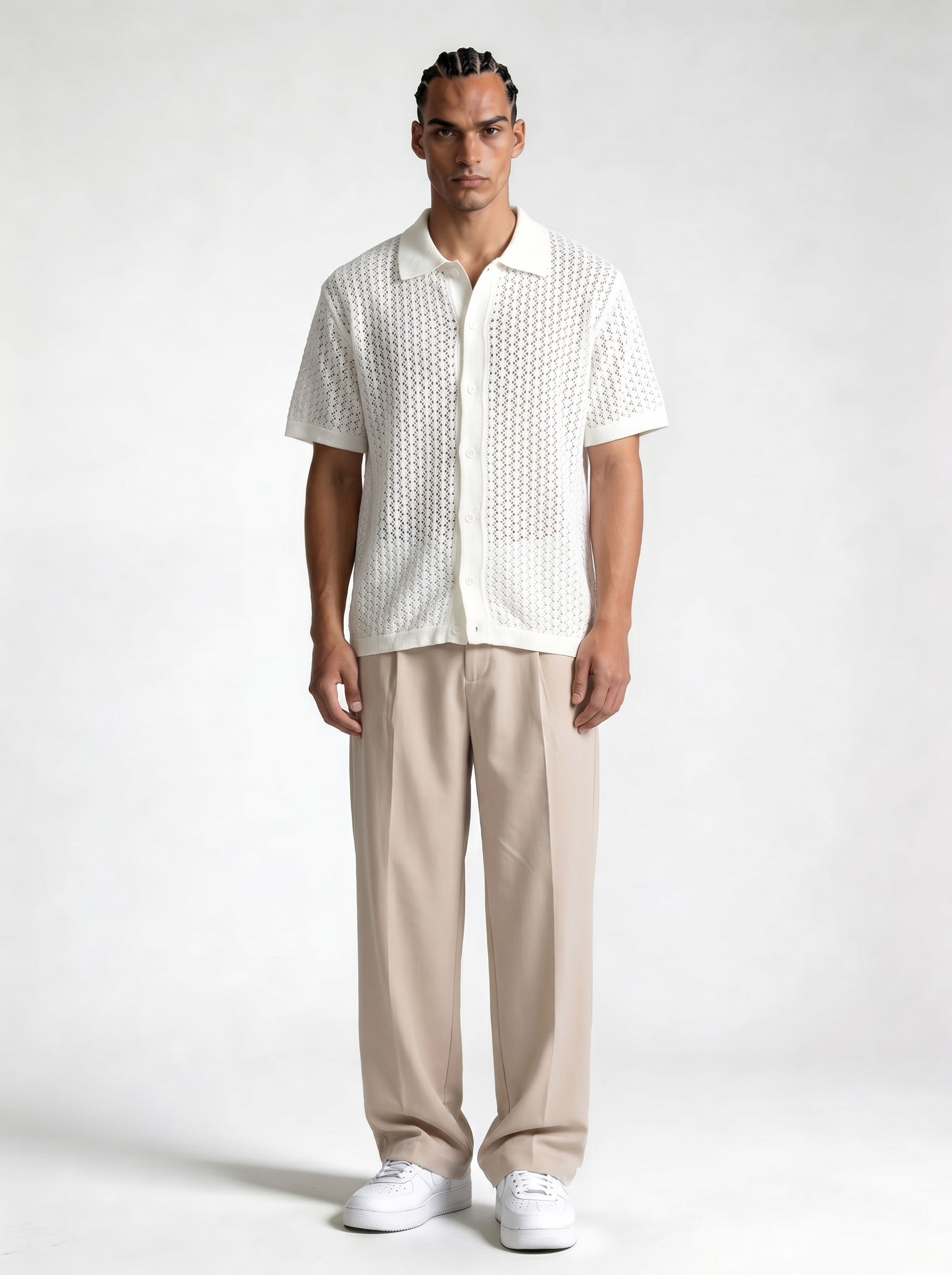 Crochet Knit Polo Shirt Cotton Regular Fit - zamari