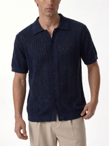 Crochet Knit Polo Shirt Cotton Regular Fit - zamari