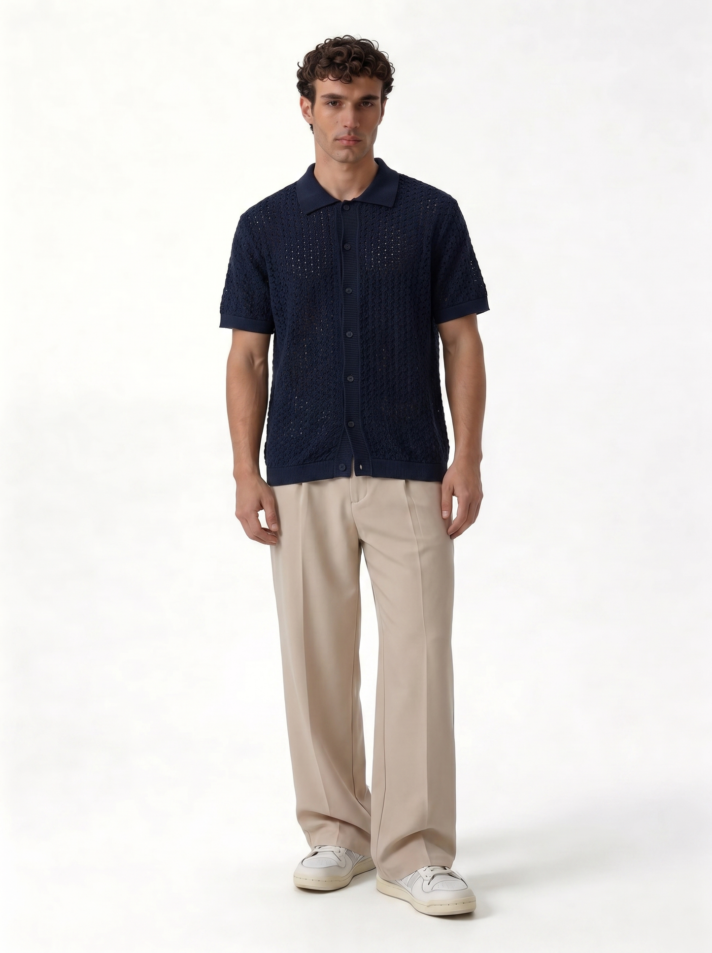 Crochet Knit Polo Shirt Cotton Regular Fit - zamari